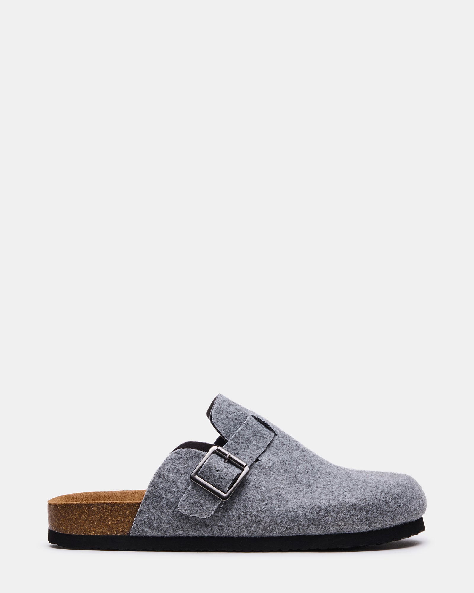 Wilderr Grey Flannel slip-on shoes displayed on a wooden bench, showcasing their casual style.