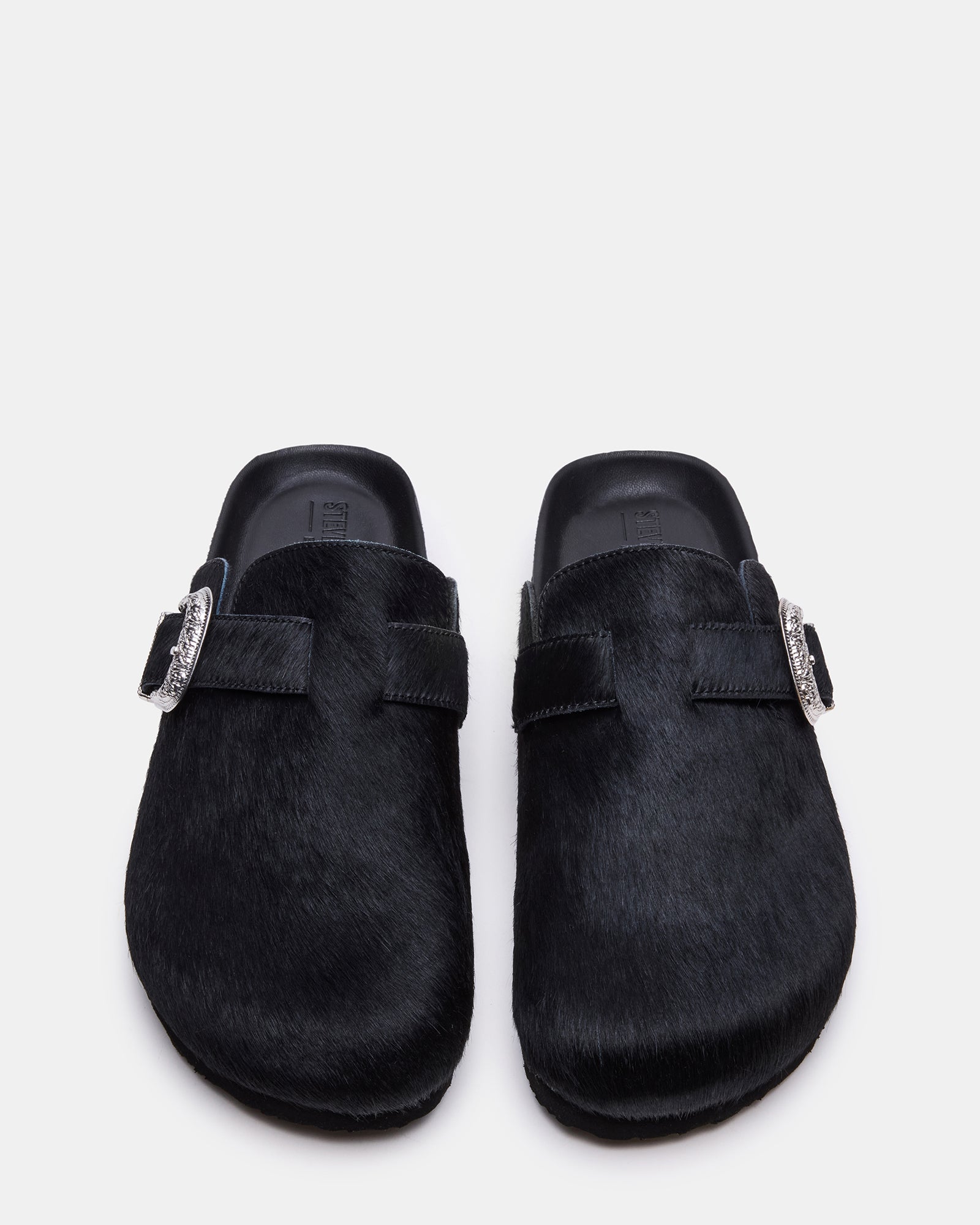 Black leather mens slip-on shoes shown from side angle