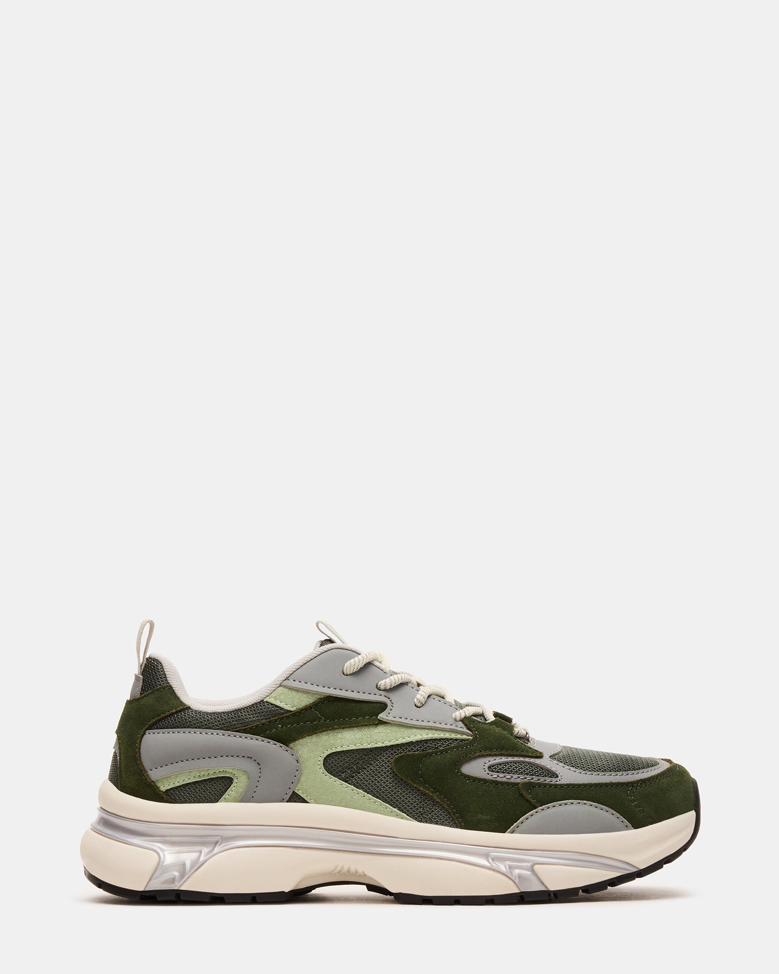 Stylish green low-top suede sneakers showcased from the side, ideal for daily wear.