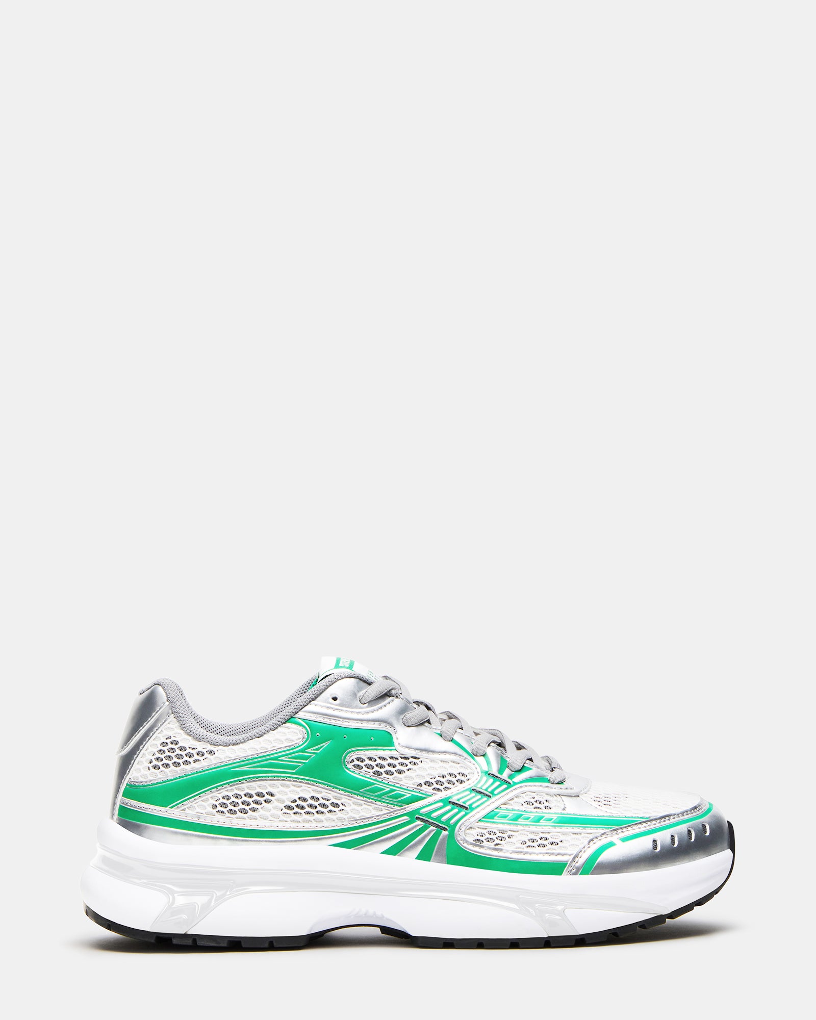 Side view of green multi low-top sneakers for everyday wear