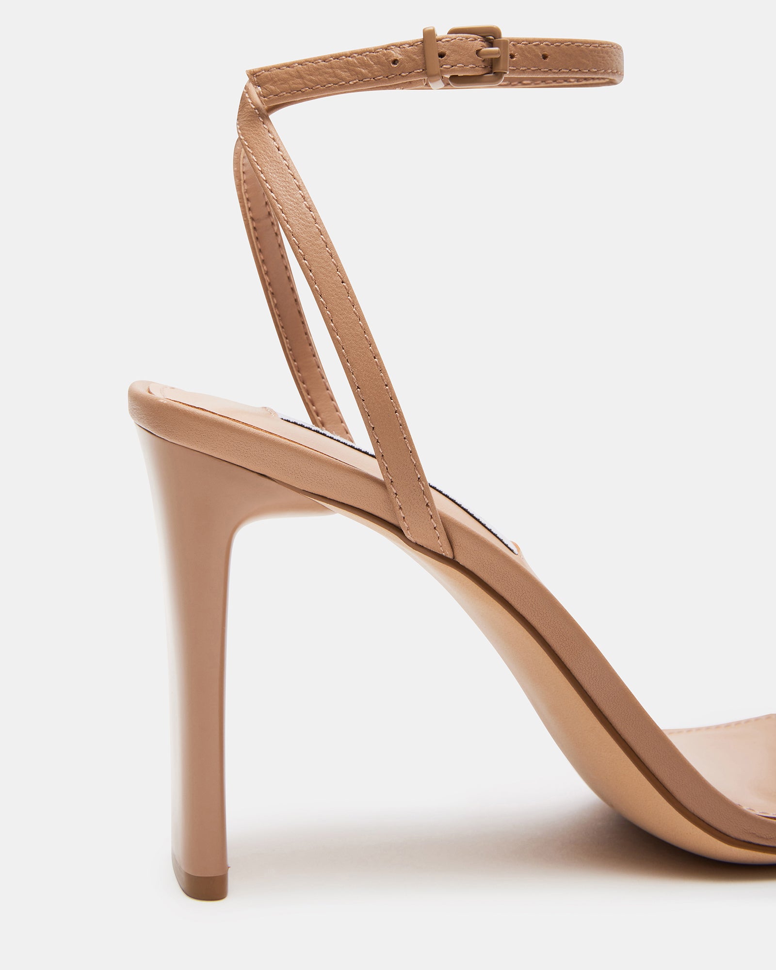 Top view of the AILENE sandal highlighting the buckle closure and sculptural heel