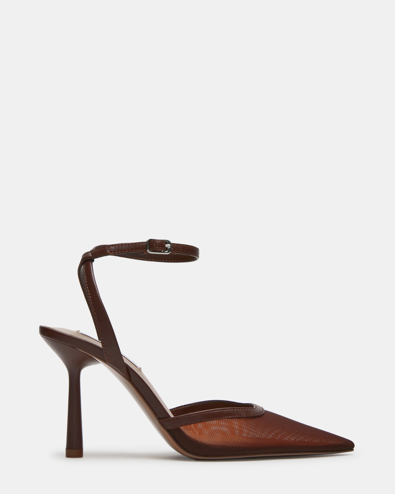 Side view of pointed toe pumps showcasing the chic ankle strap