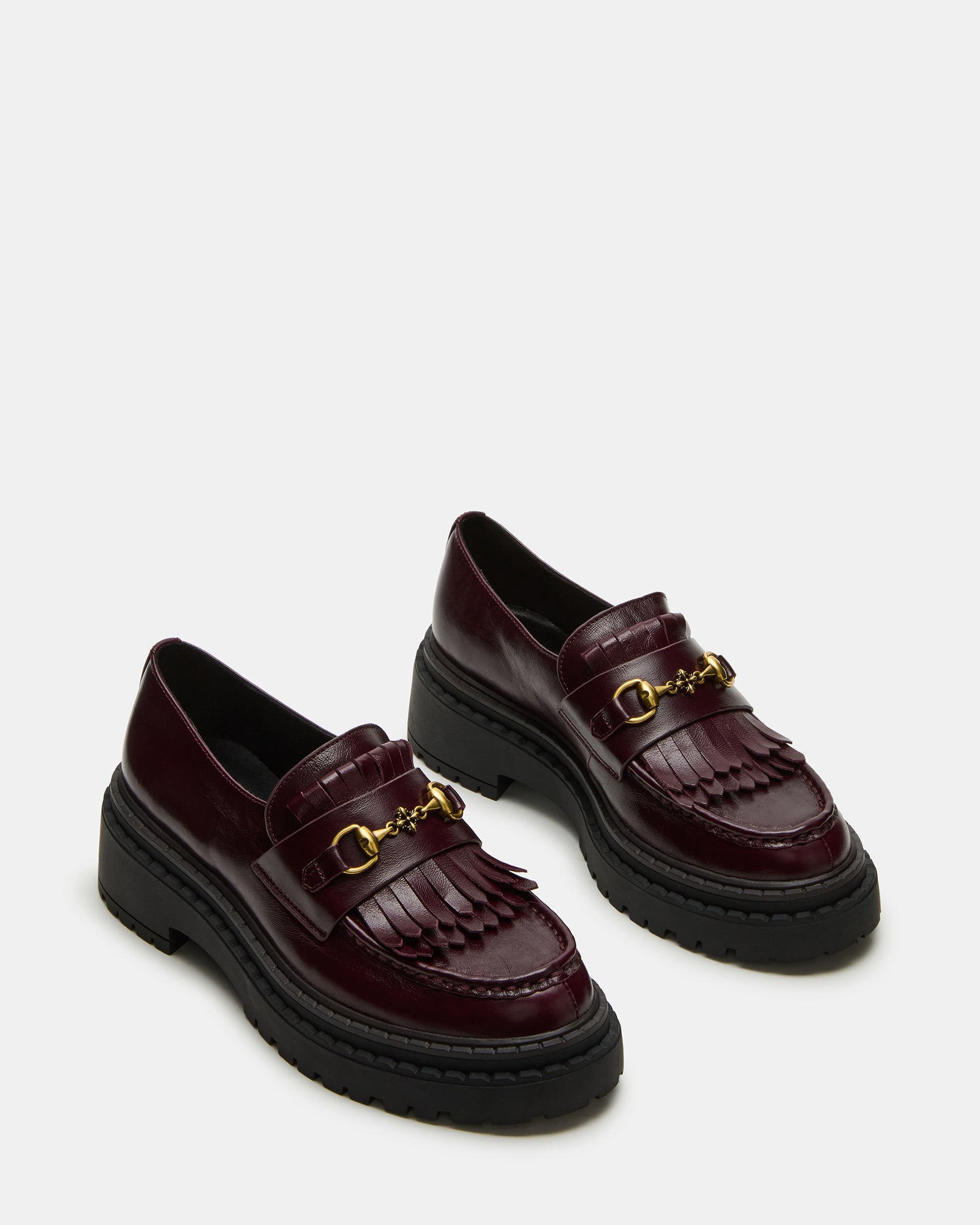 Top view of the chunky loafer platform showing the leather and hardware detail