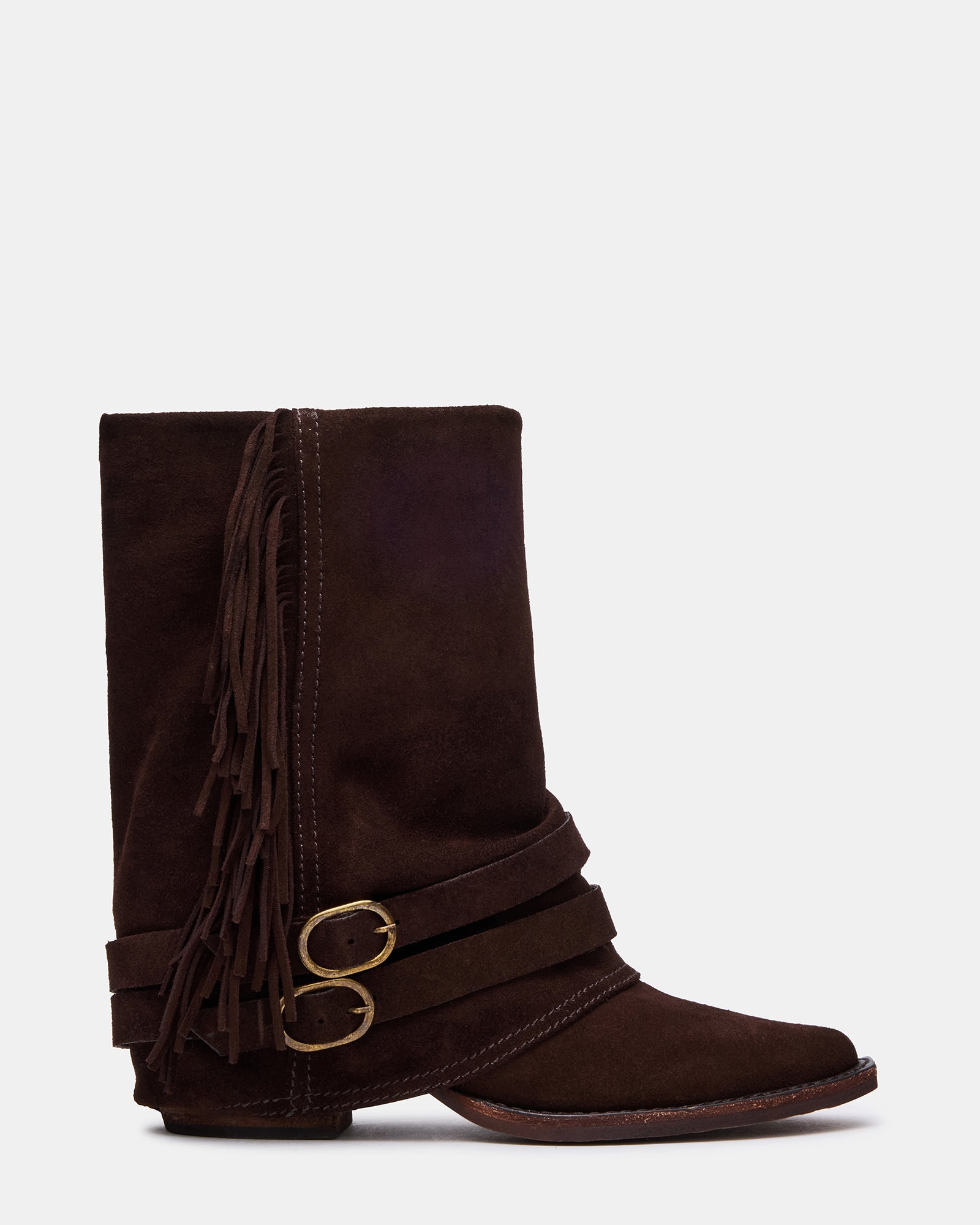 Side view of Ansel brown suede ankle boots with pointed toe for casual wear