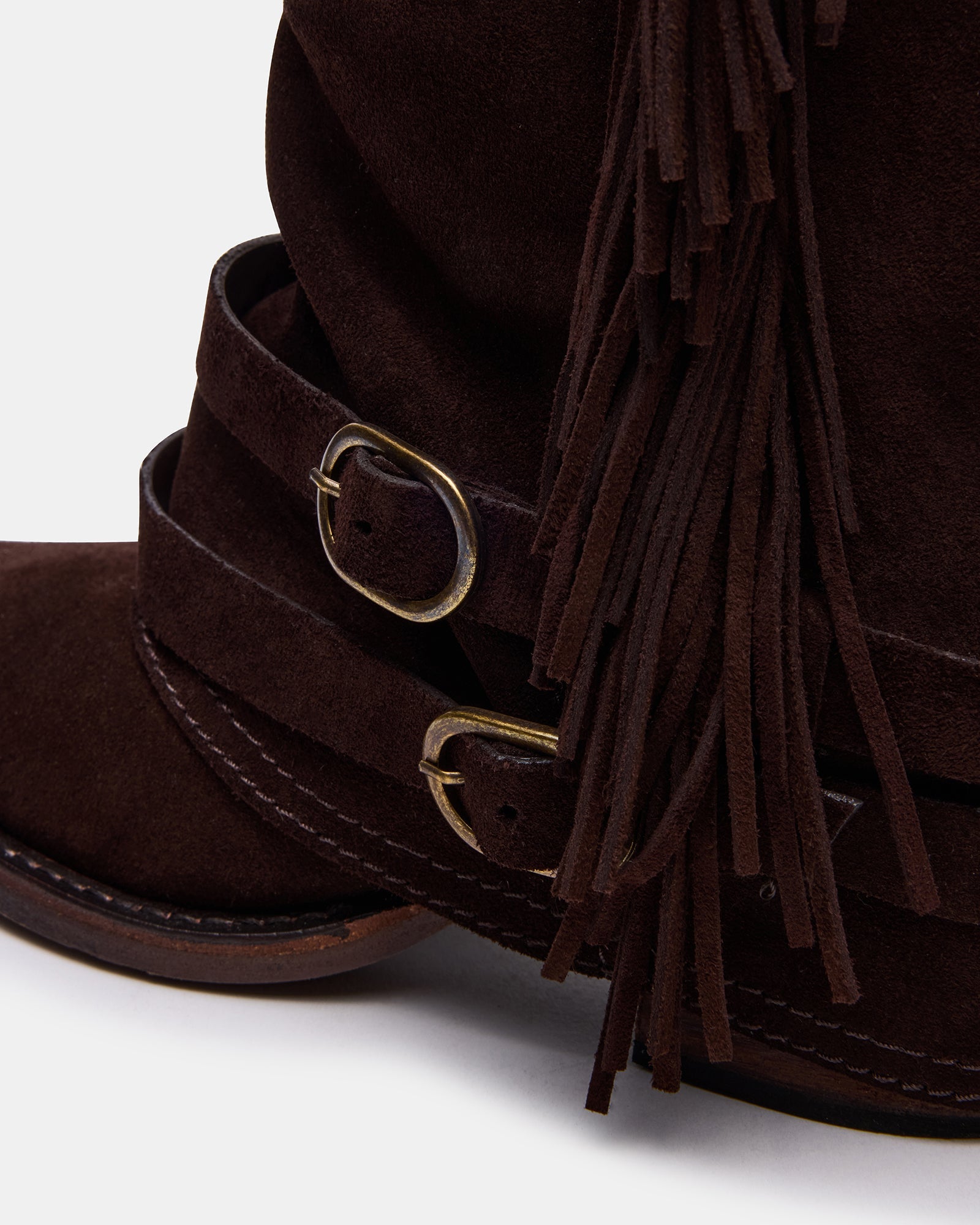 Styled outfit featuring brown suede ankle boots with a dress and jeans