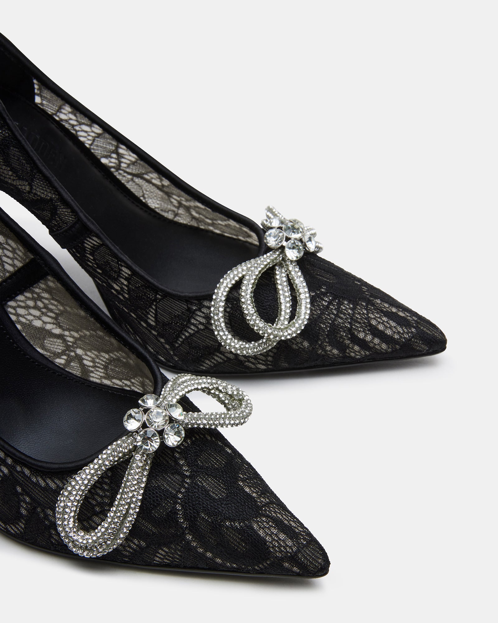 Front view showing pointed toe and lace mesh design