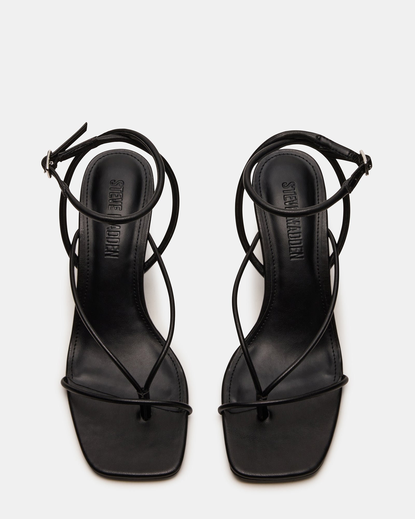 Front view of APPA Black vegan wedge sandals with square toe design