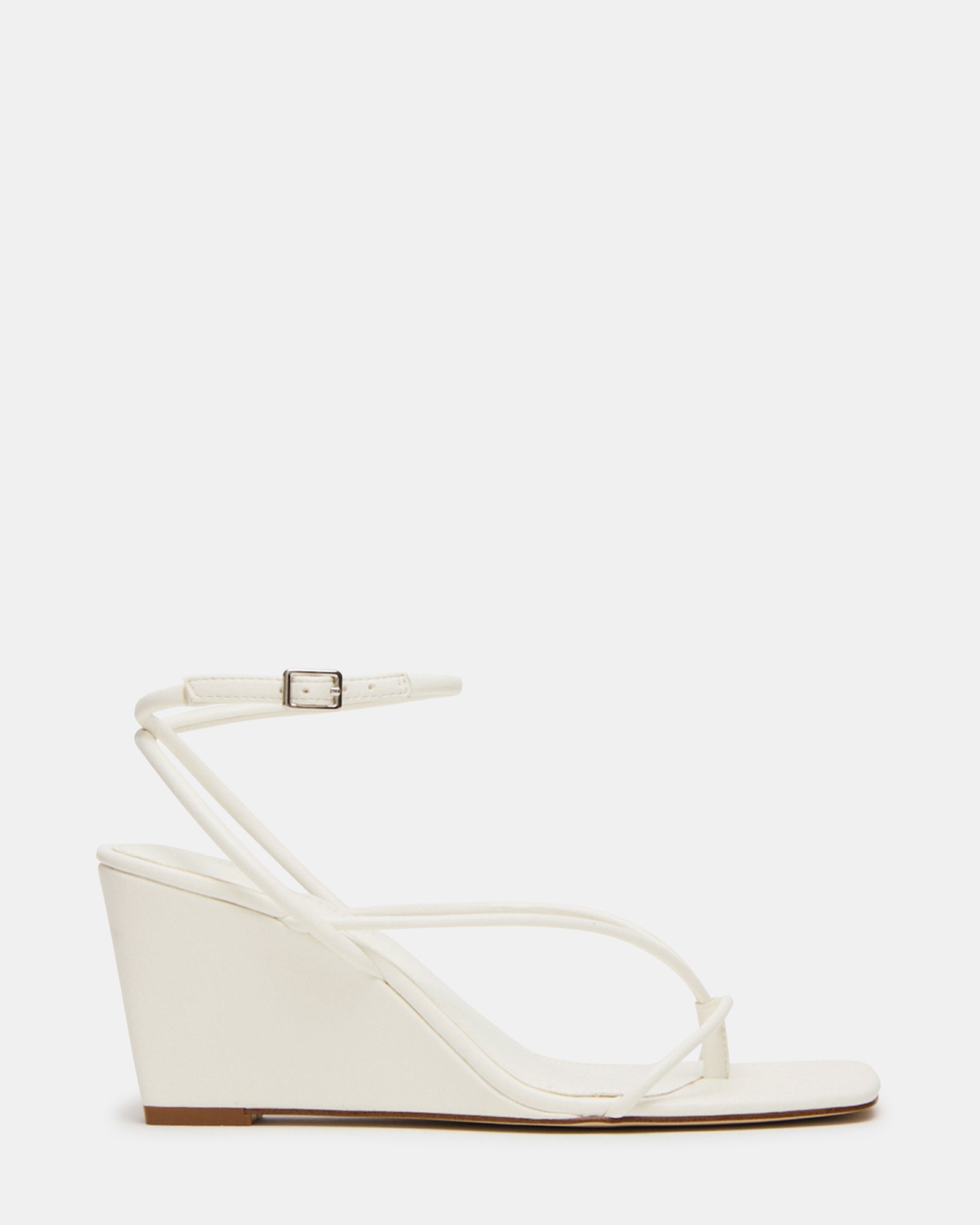 Side view of APPA white wedge sandals with square toe and vegan leather upper