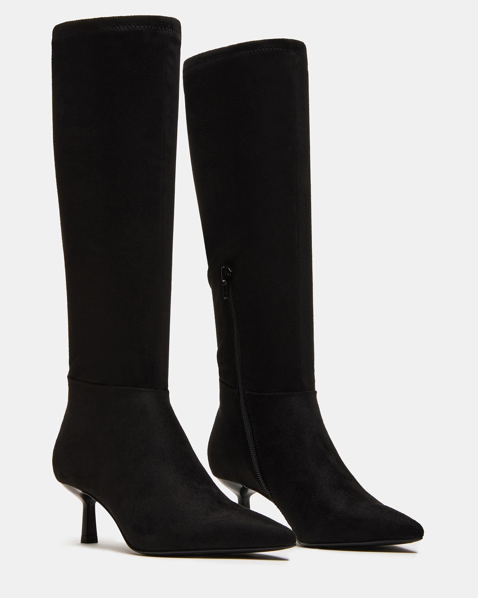 Close-up of the microsuede upper and sleek design of Astoria Black boots