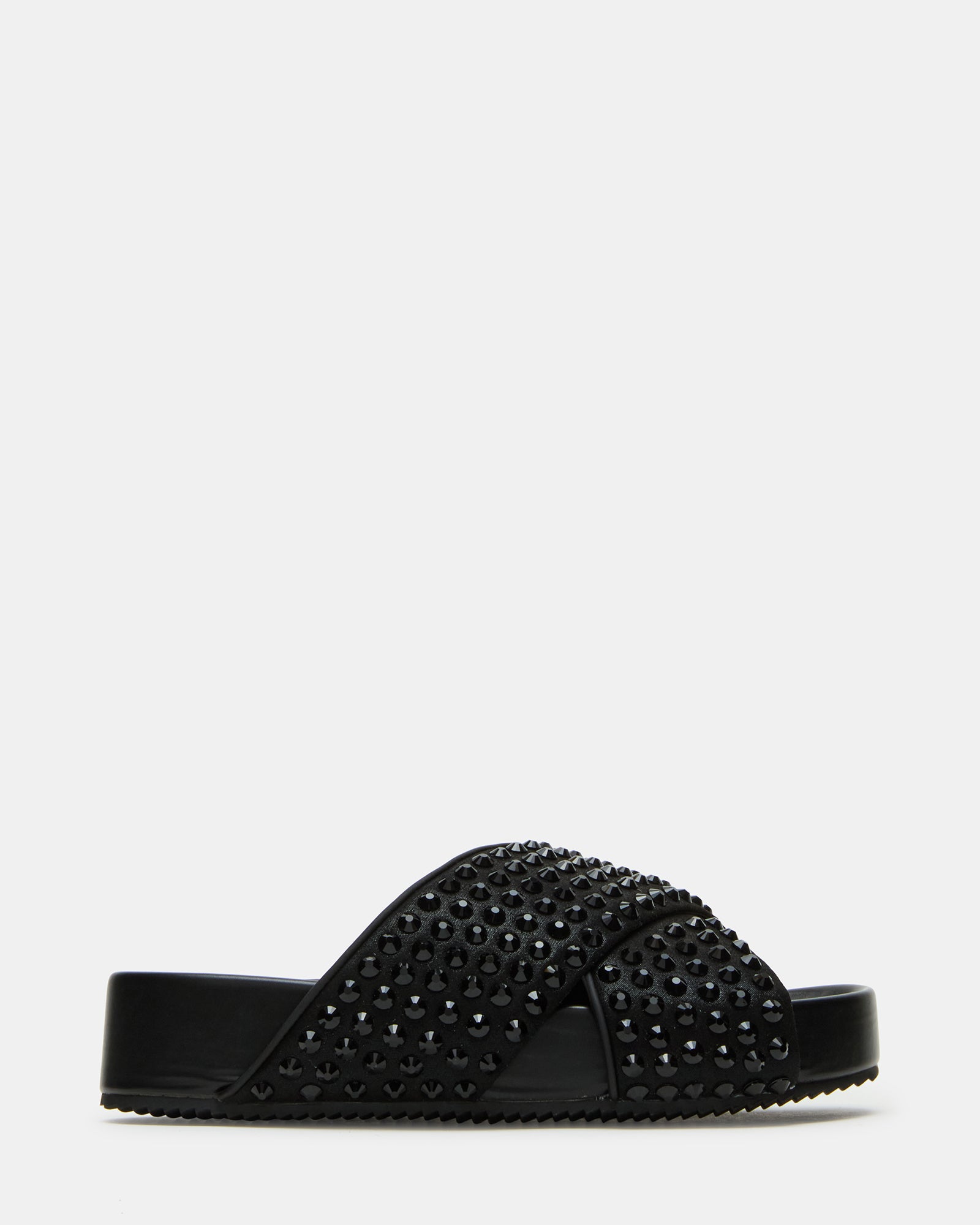 Side view of trendy AVENDRA flatform sandals with crisscross straps