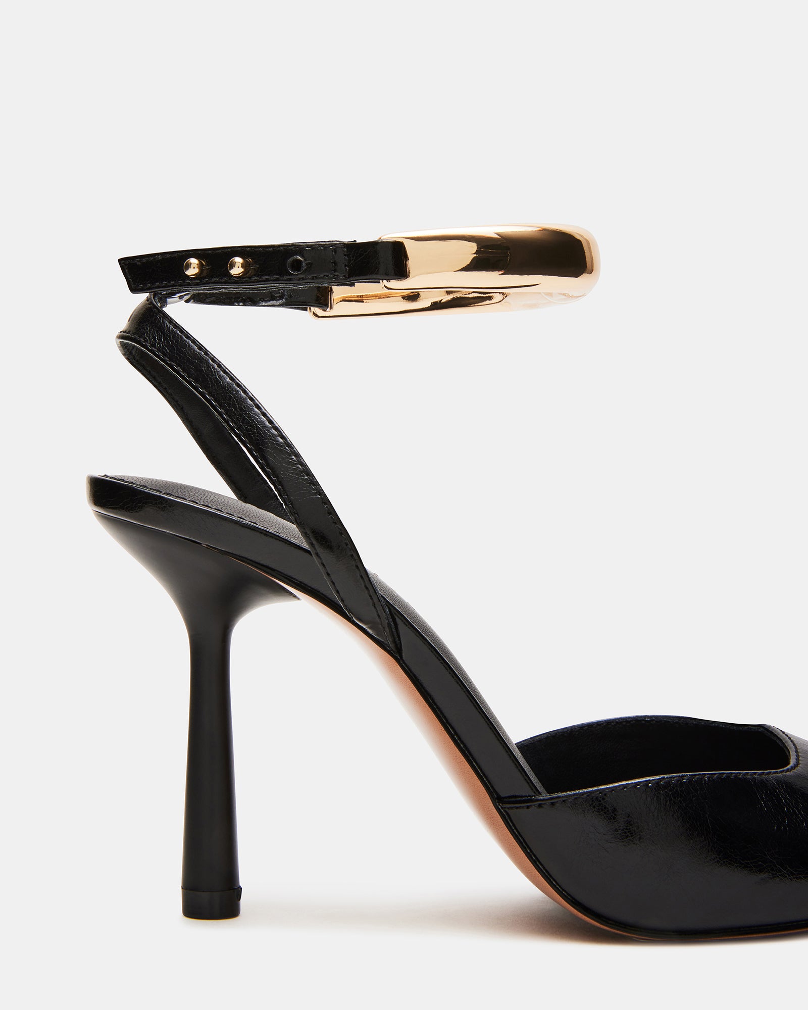 Side view of Avenue Luxe pointed toe pumps with ankle strap.