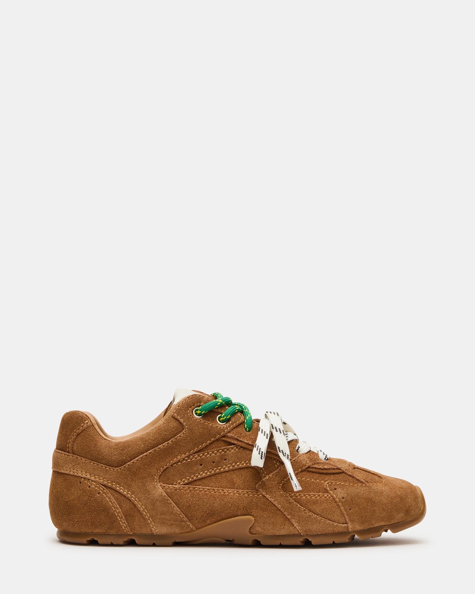 Aziel Camel Suede Sneakers front view on a wooden surface