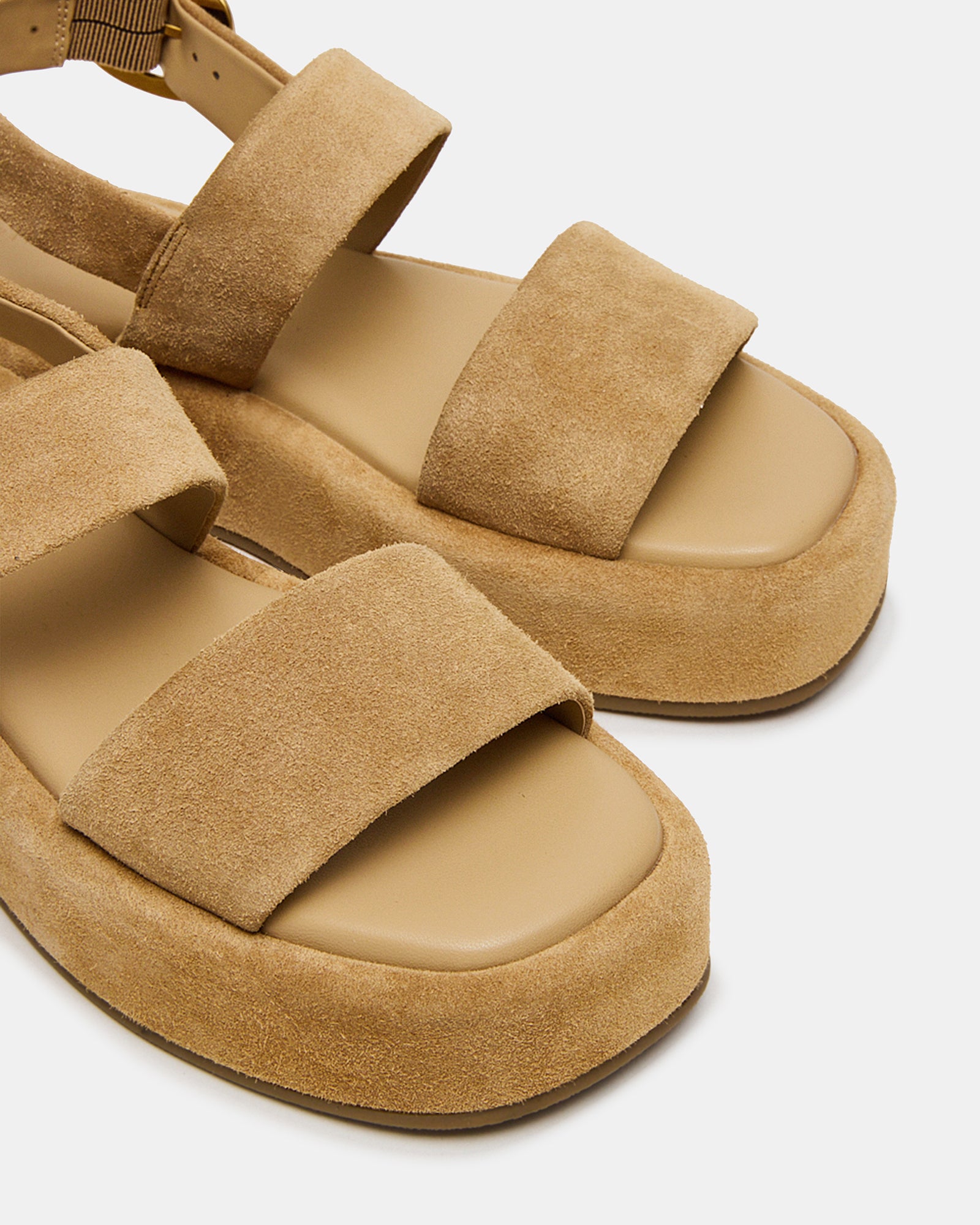 Baroni platform sandals showcasing the square toe design from the side.