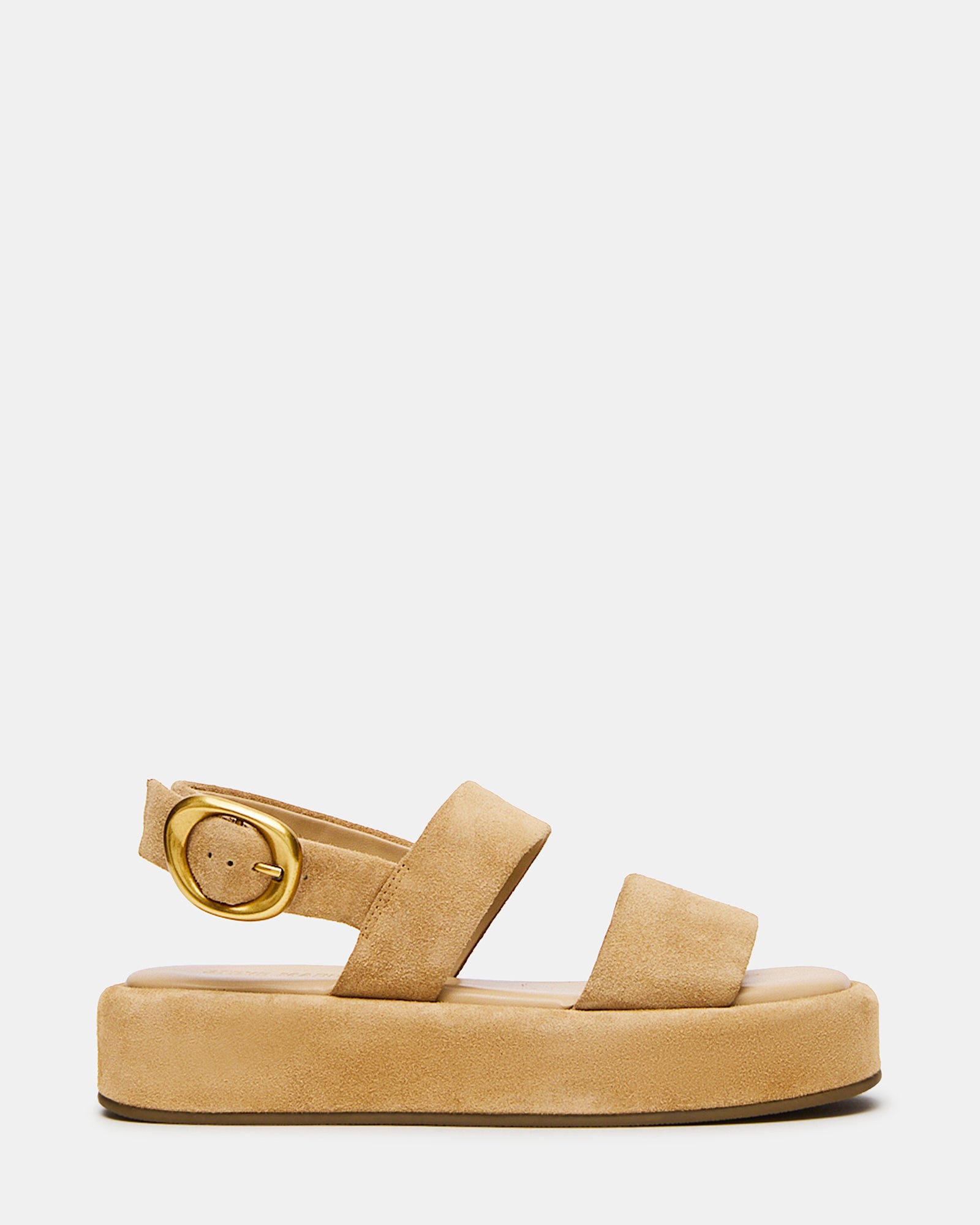 Baroni platform sandals showcasing the square toe design from the side.