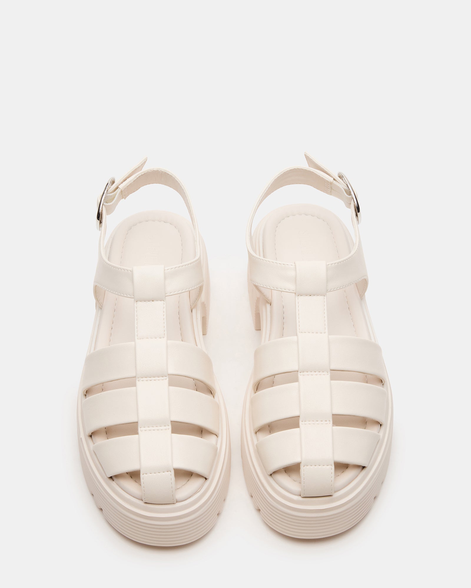 Side view of BASS BONE black platform fisherman sandals with supportive heel and vegan leather finish