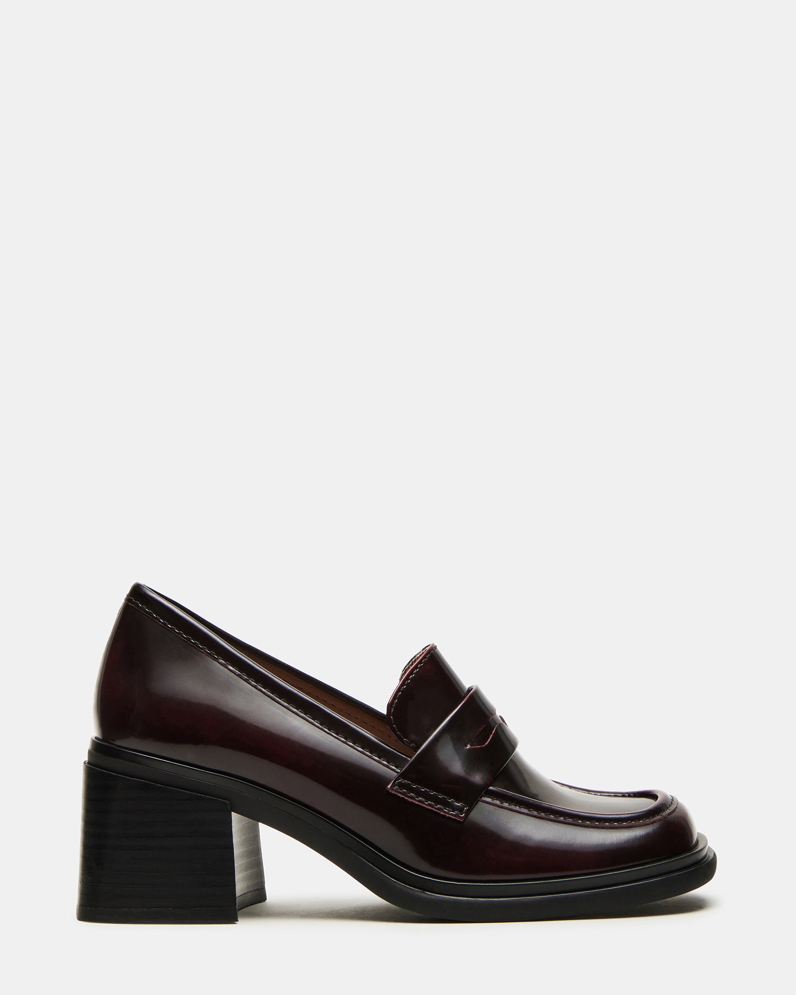 Baxter Burgundy square toe loafers front view on wooden floor