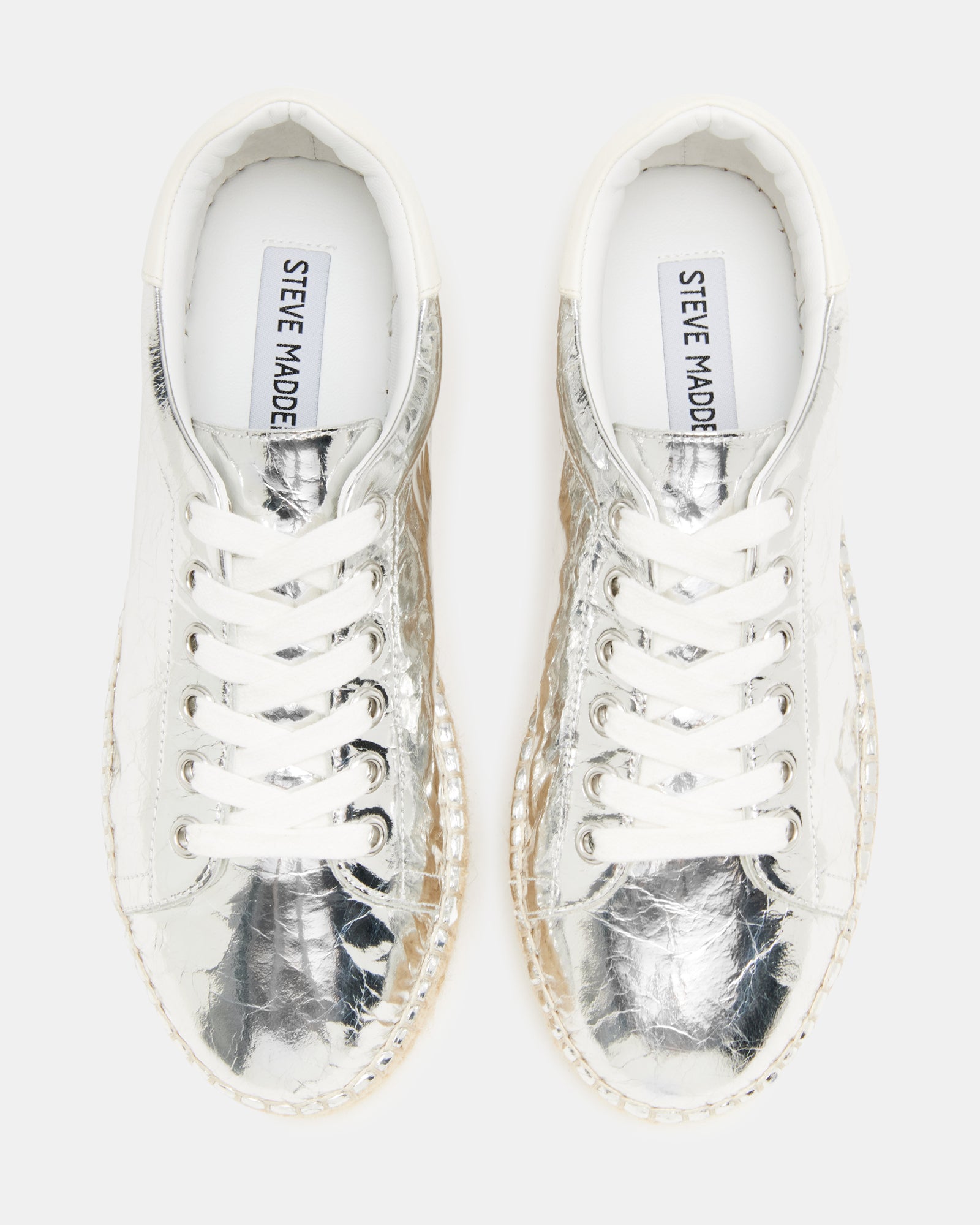 Close-up of lace-up design and contrast back tab on ladies espadrille shoes