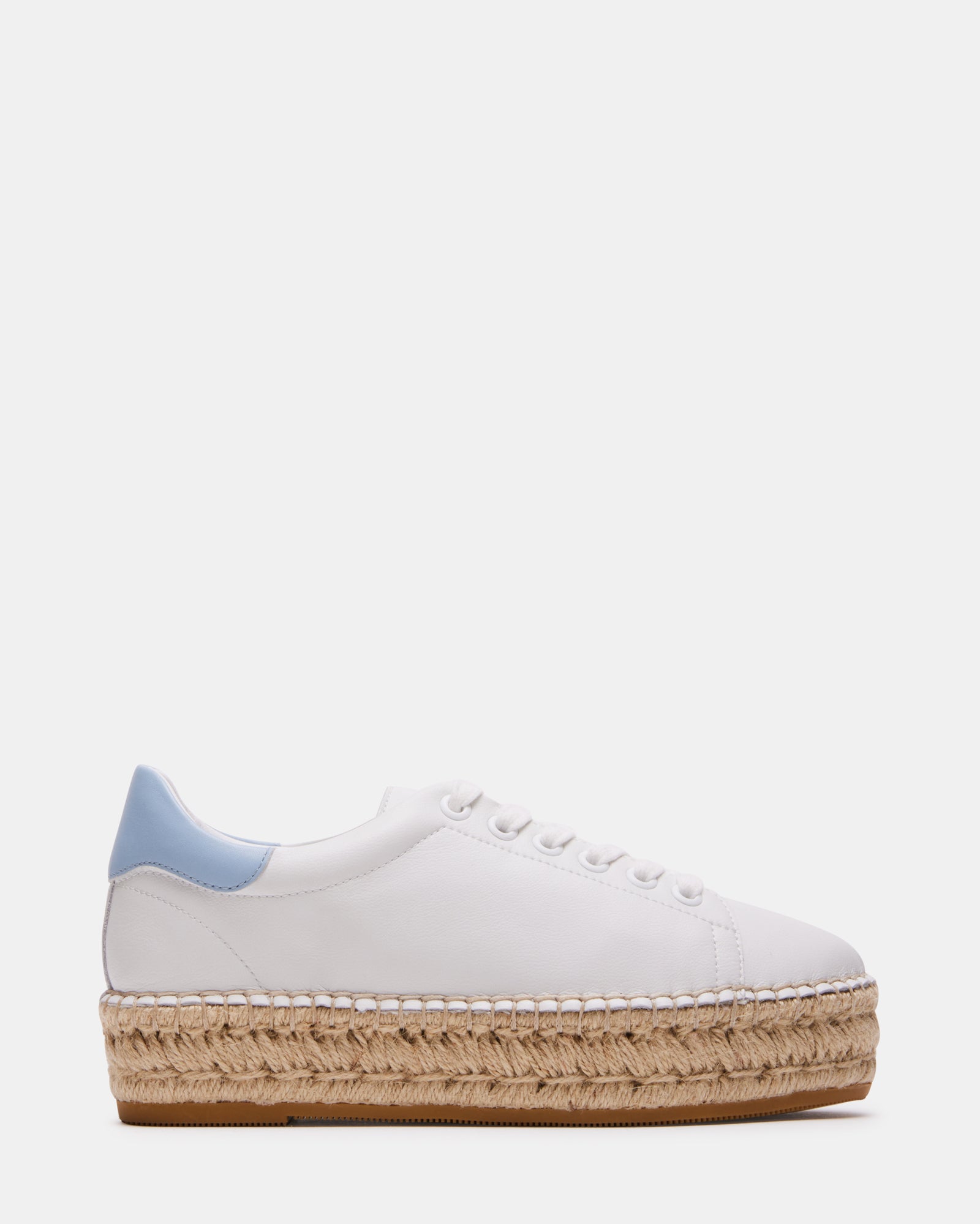 Front view of Bottega Sneakers Becky in white and blue showing the espadrille platform and lace-up design