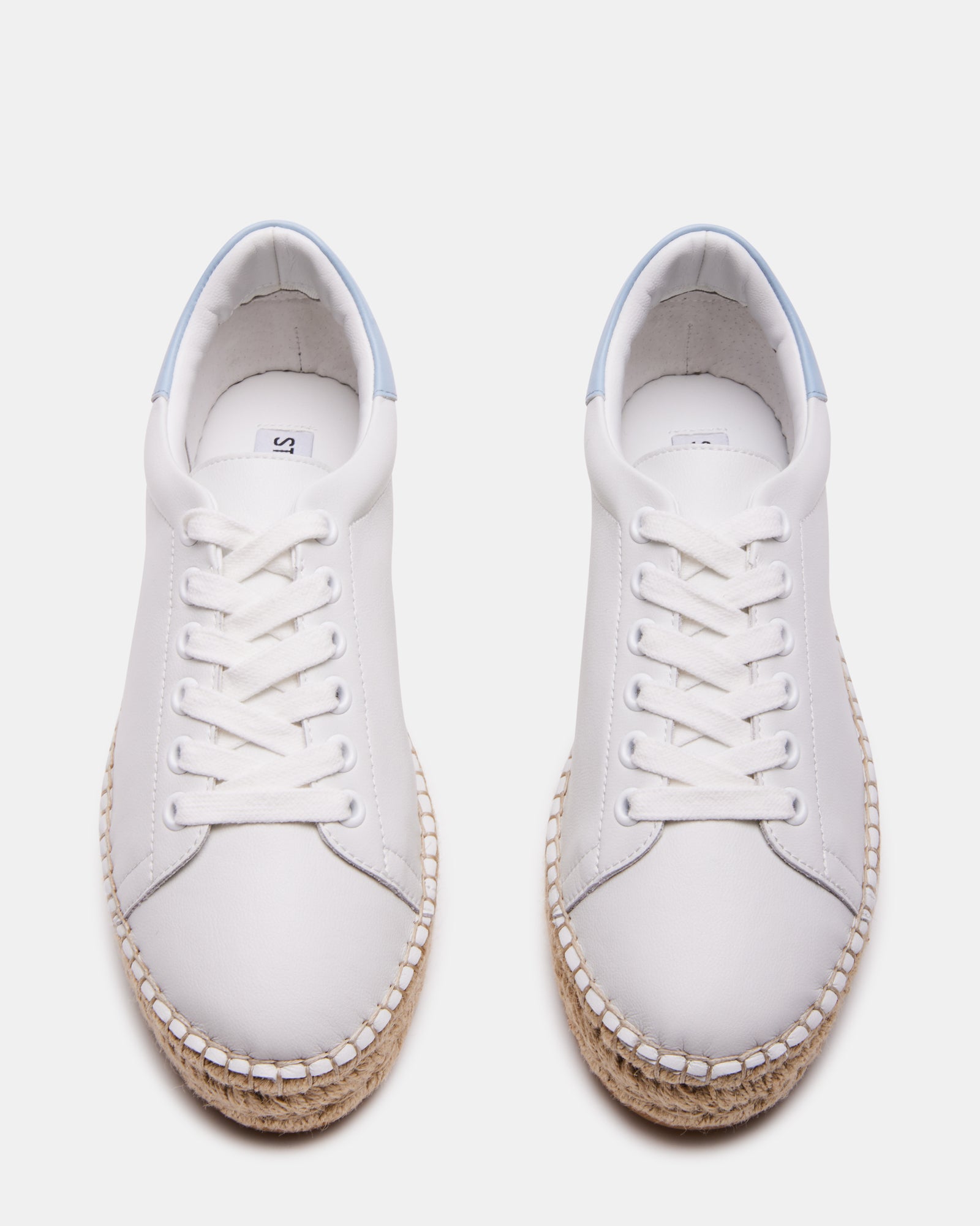 Front view of Bottega Sneakers Becky in white and blue showing the espadrille platform and lace-up design