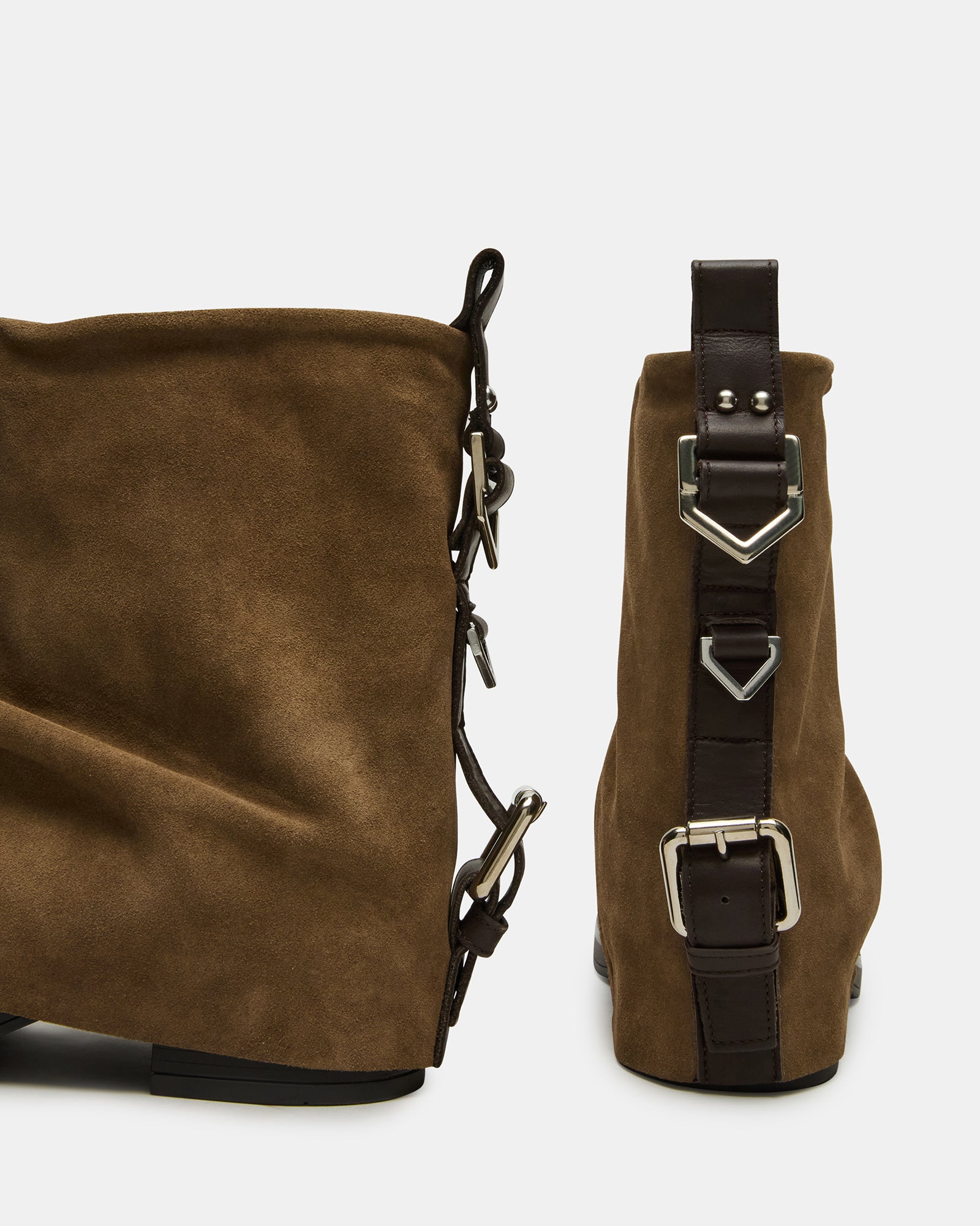 Side view of the ankle boots showing the fold-over cuff design