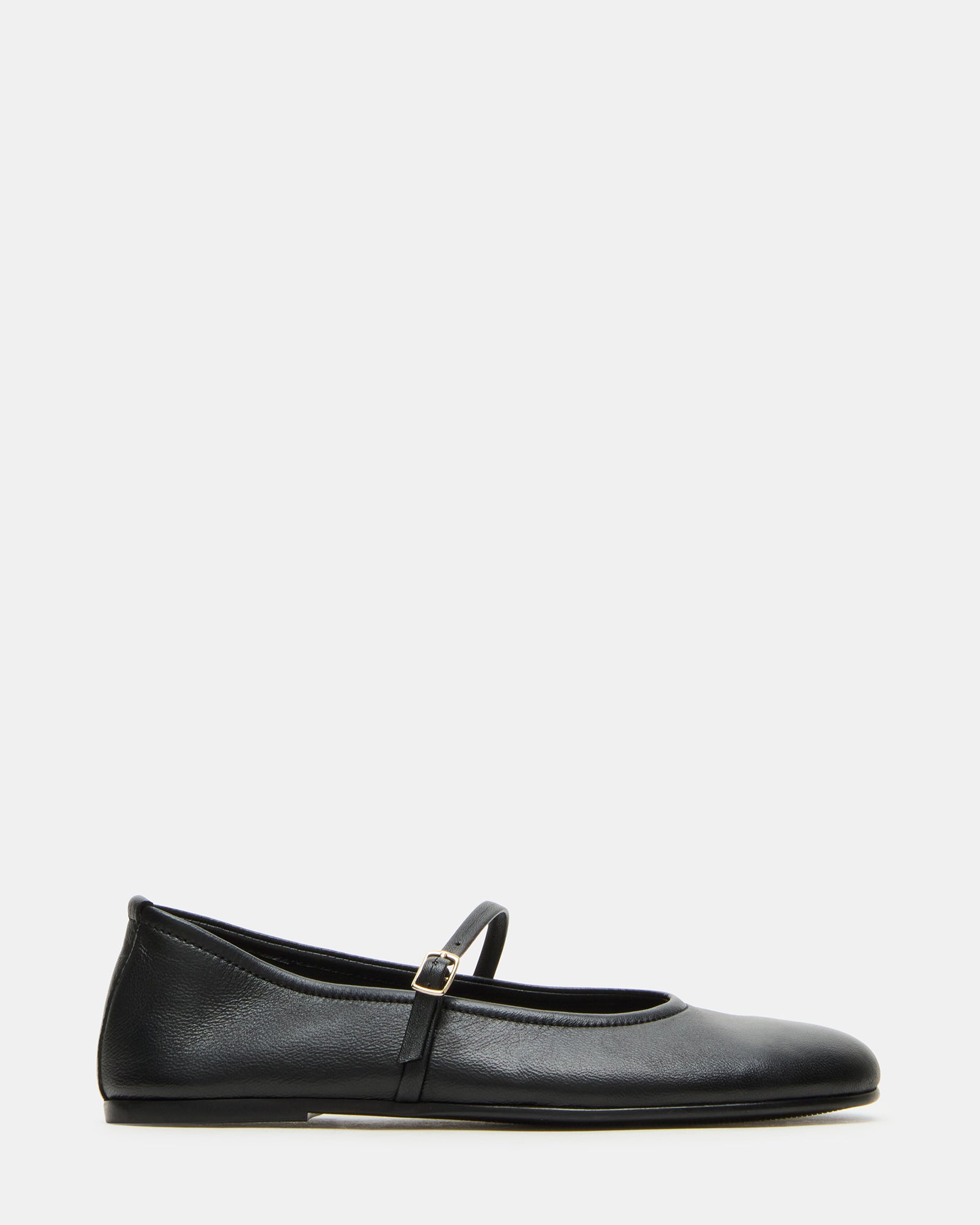 Close-up of Besette black Mary Jane shoes showing leather texture and toe design
