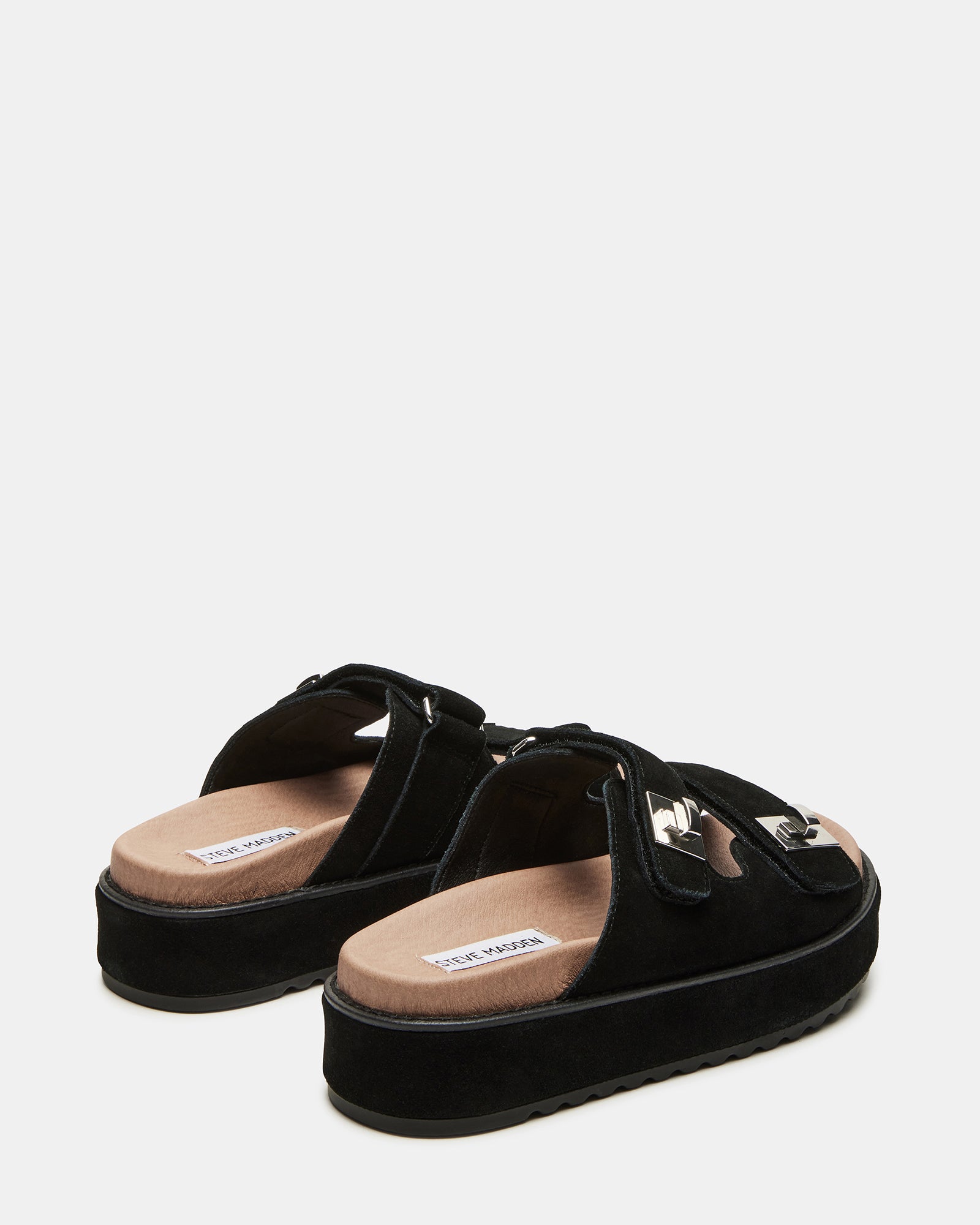 Top-down shot of womens flatform sandals showcasing the 2-inch height and sleek design