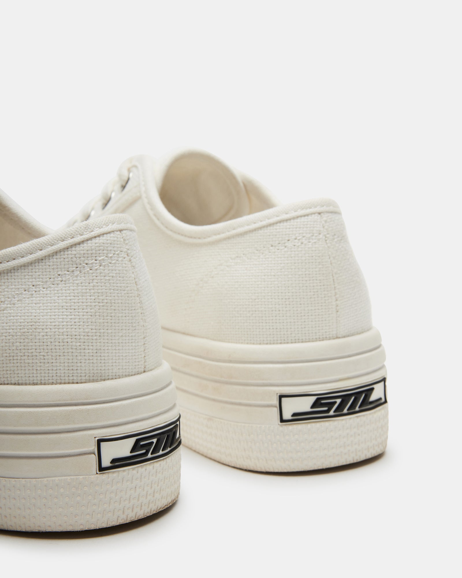 Close-up of Bobbi 30 white sandals showcasing the texture