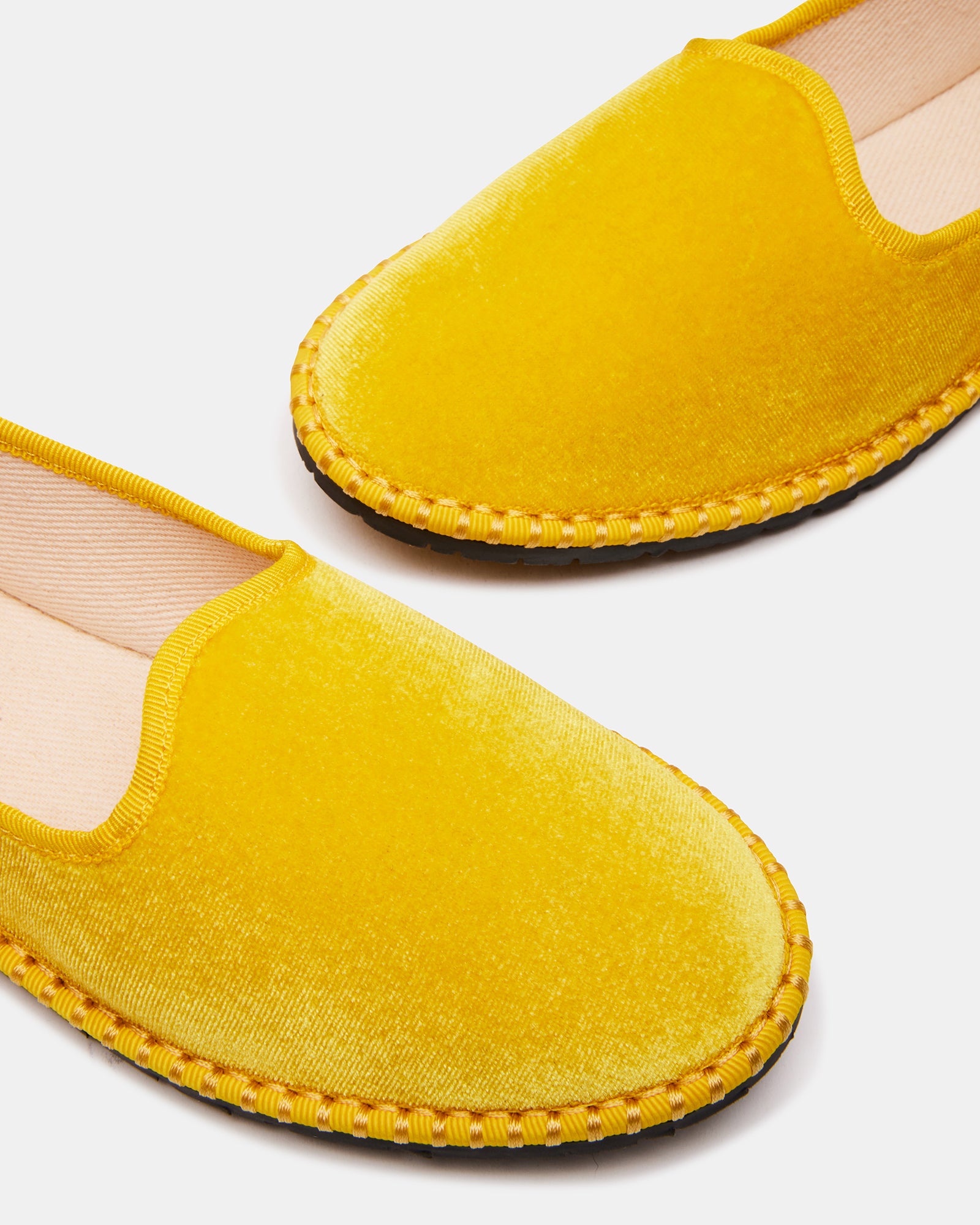 Boca Mustard womens loafers with grosgrain ribbon detailing from a side view