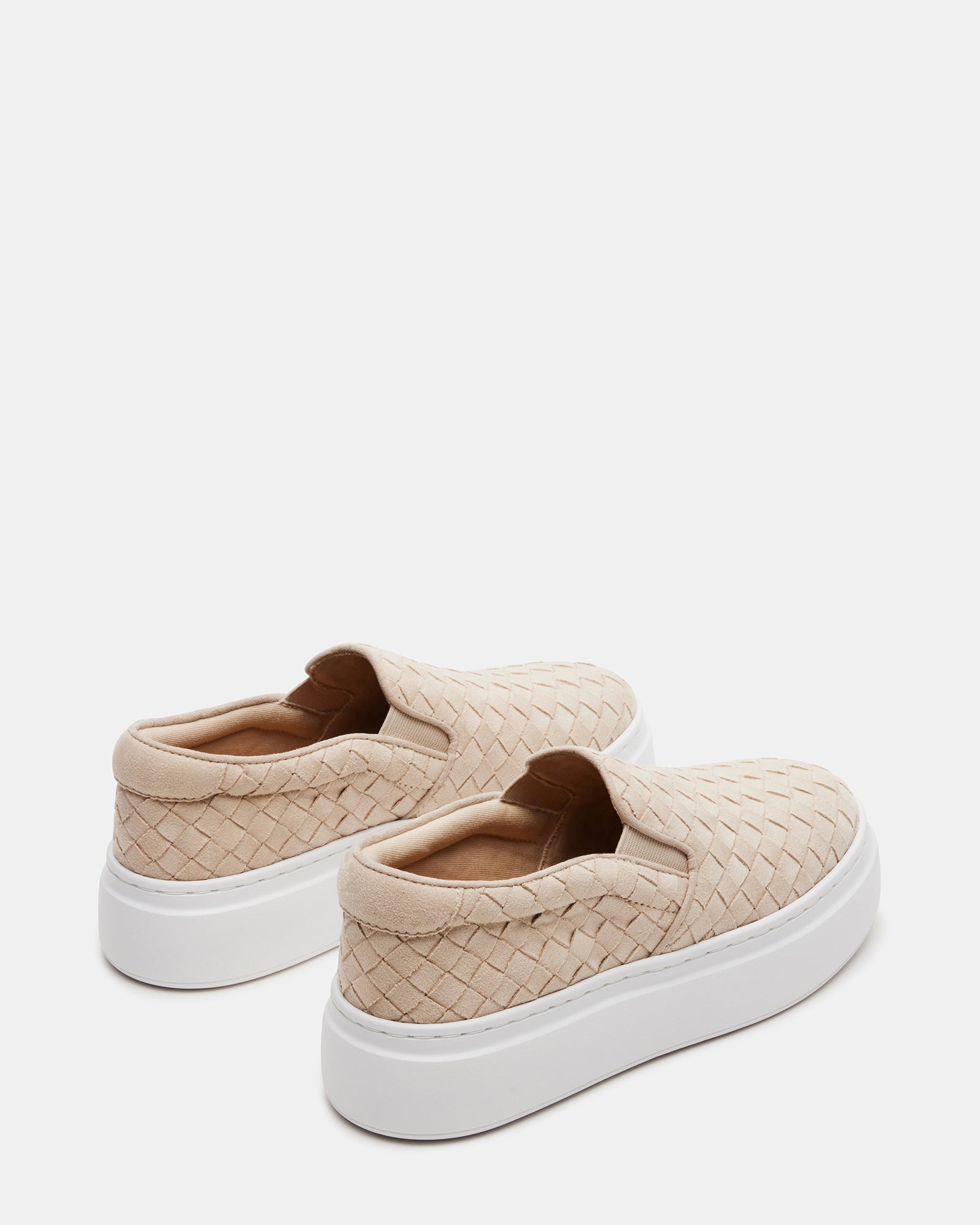 Close-up of the Elevate Taupe Platform Sneakers highlighting the microsuede material.
