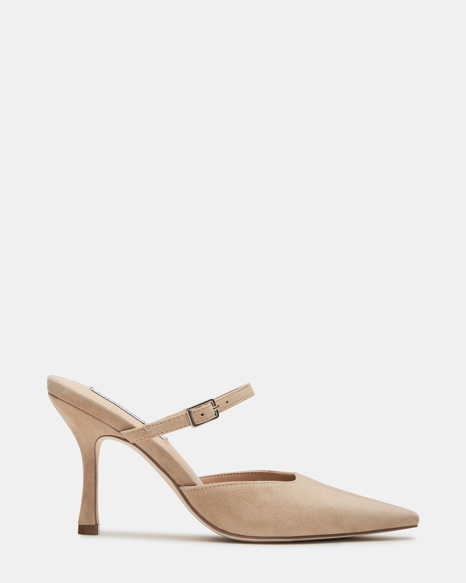 Taupe suede kitten heel mules paired with cropped jeans for casual elegance