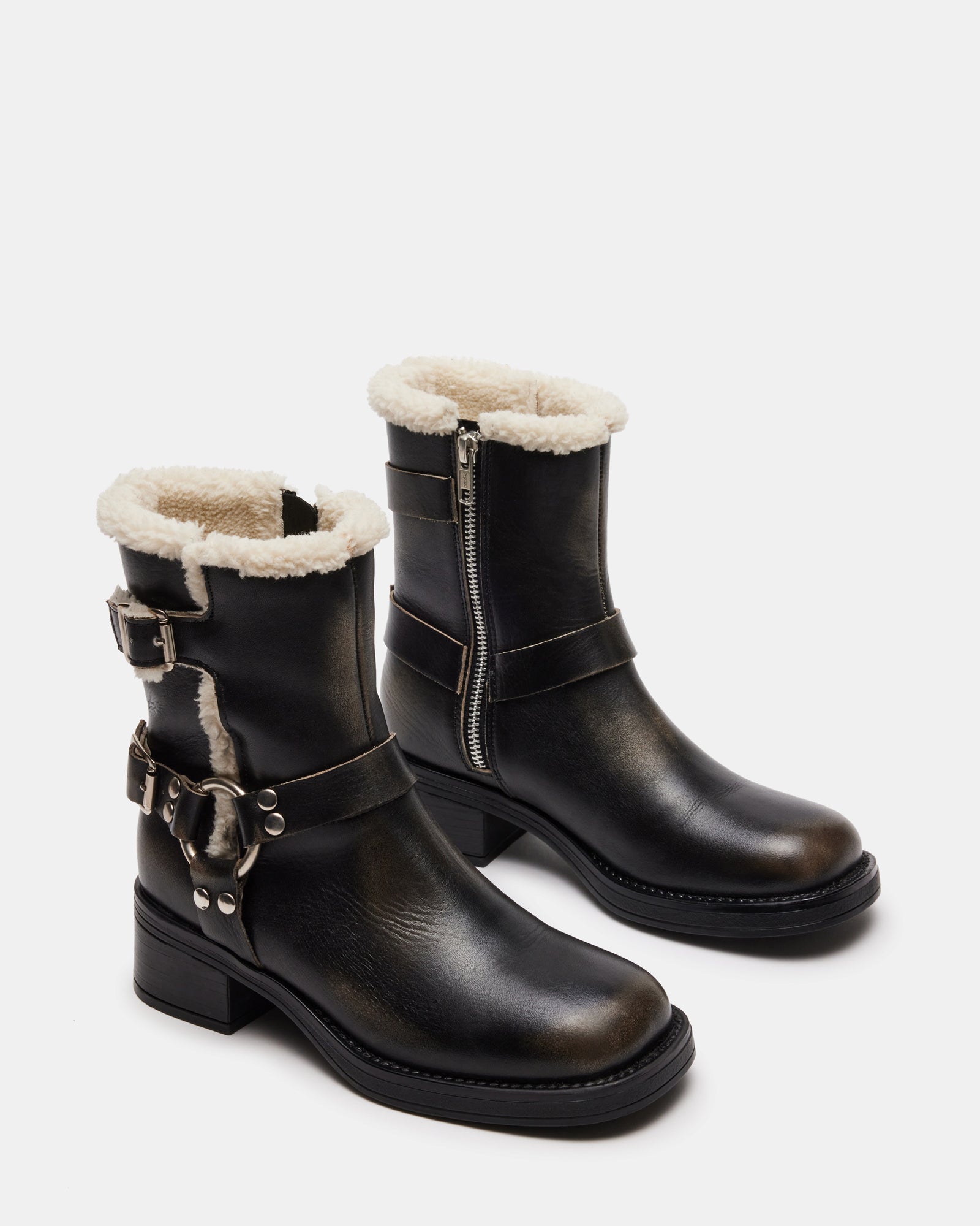 Top view of faux shearling boots revealing soft interior lining