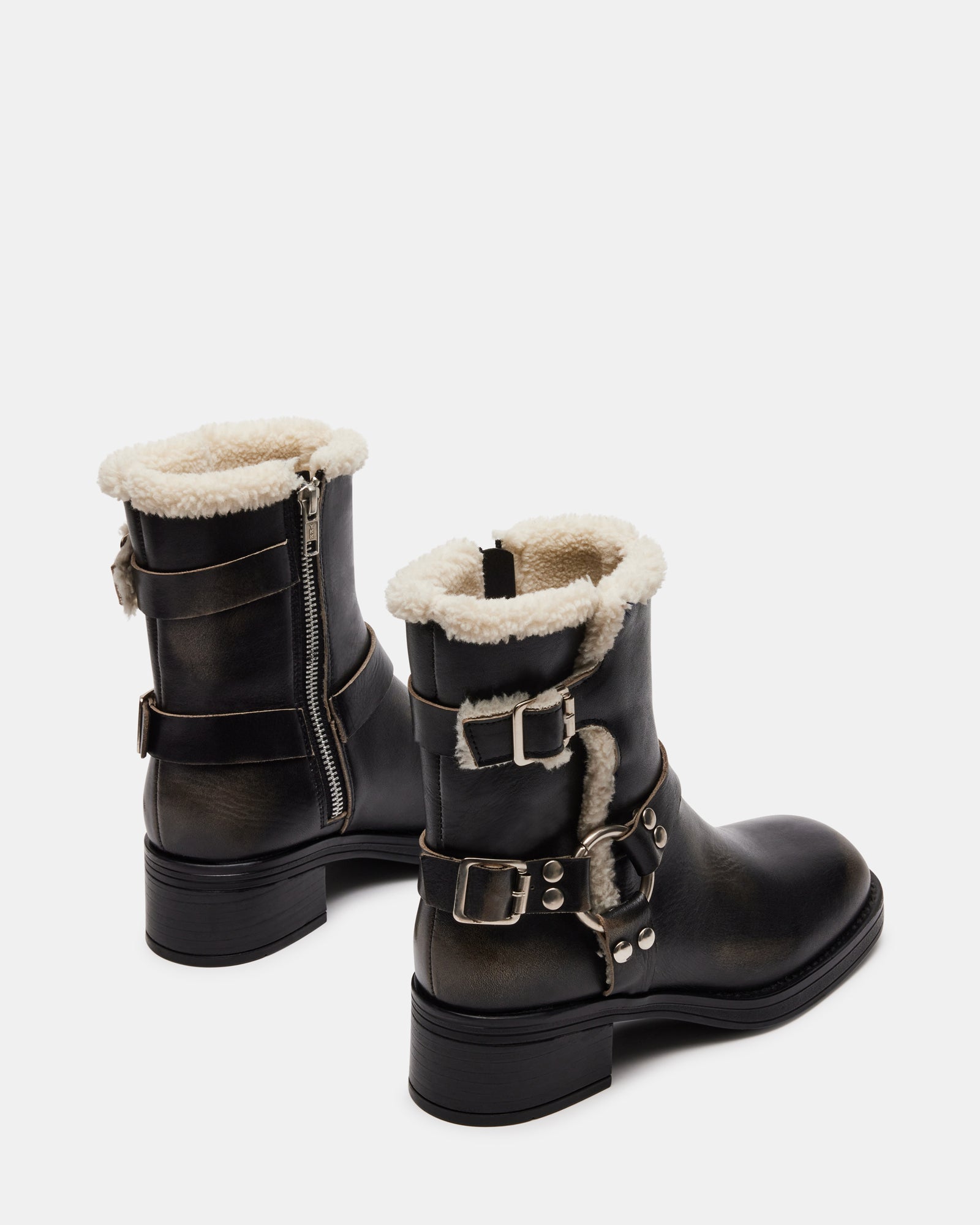 Top view of faux shearling boots revealing soft interior lining
