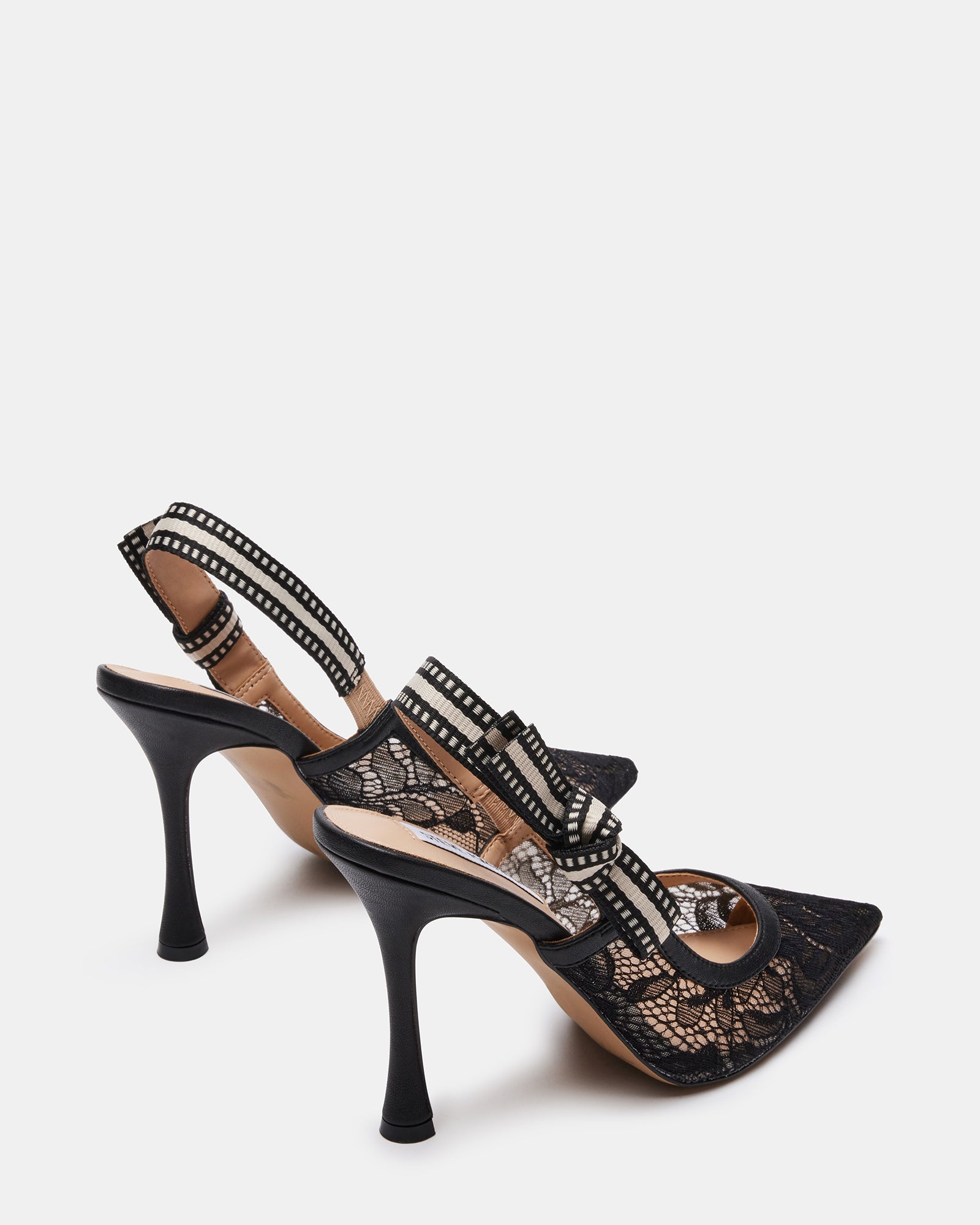 Side view of high heel pumps black style with pointed toe and sleek silhouette