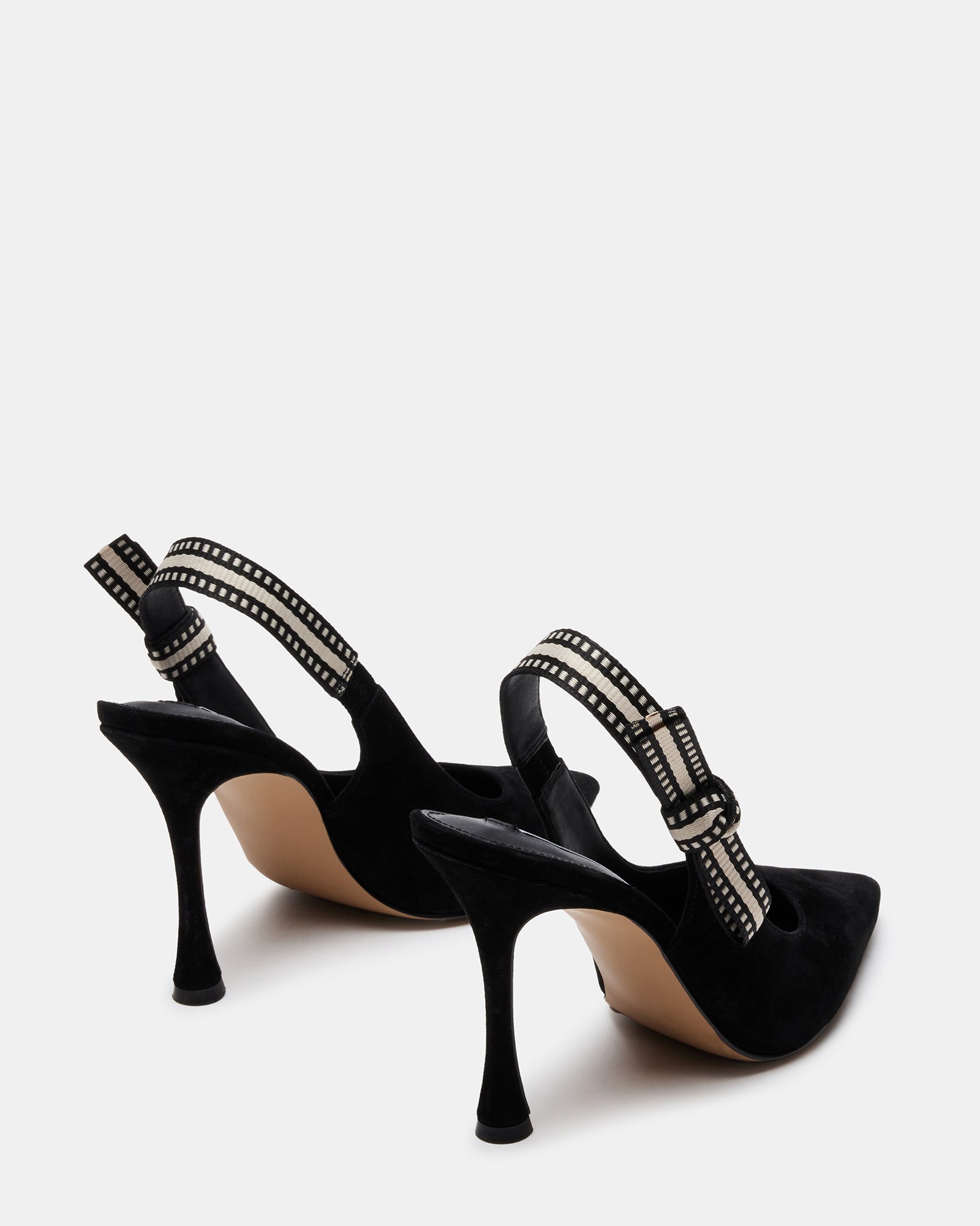 Side profile of BRI stiletto pumps showing 4-inch heel.