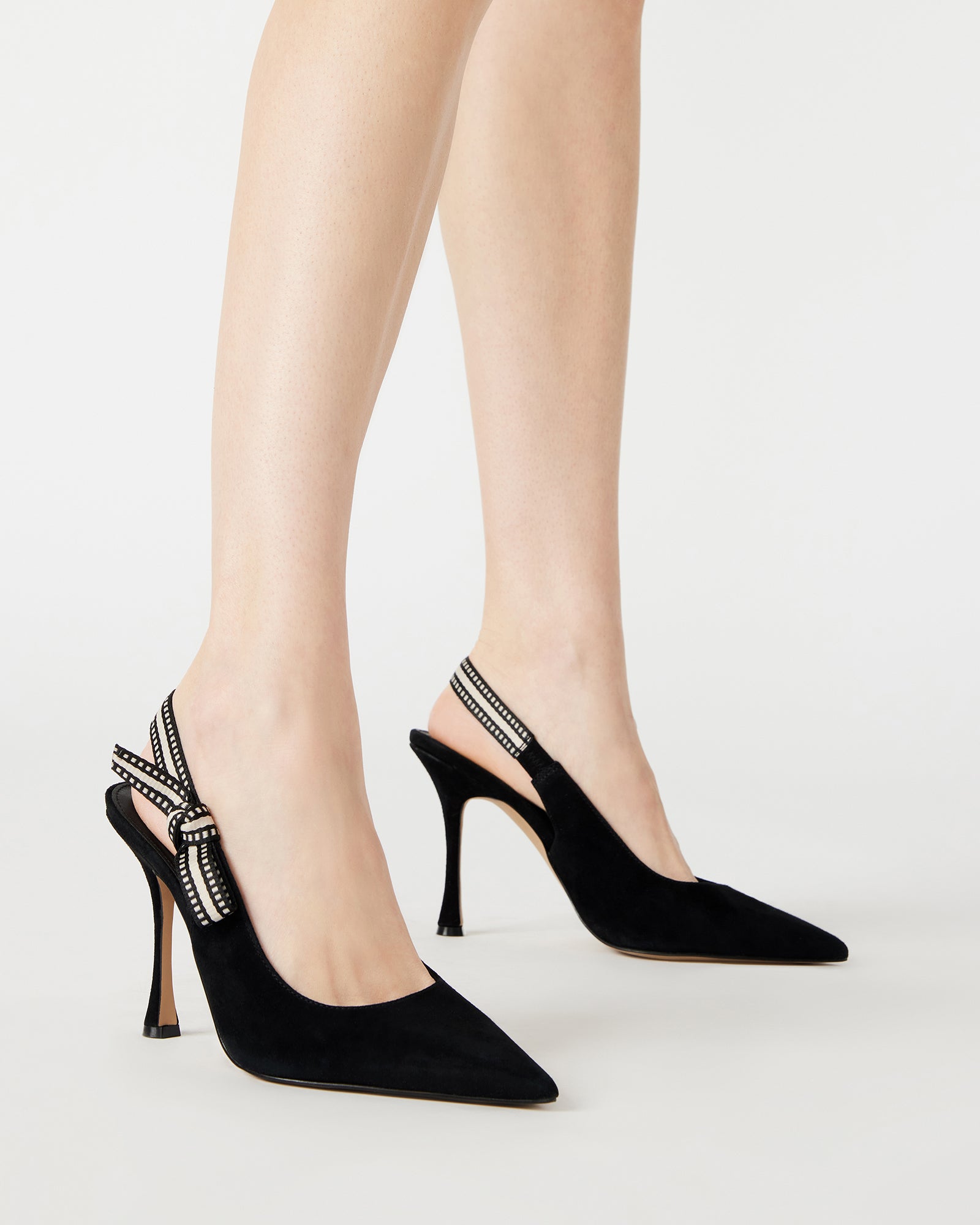 Side profile of BRI stiletto pumps showing 4-inch heel.