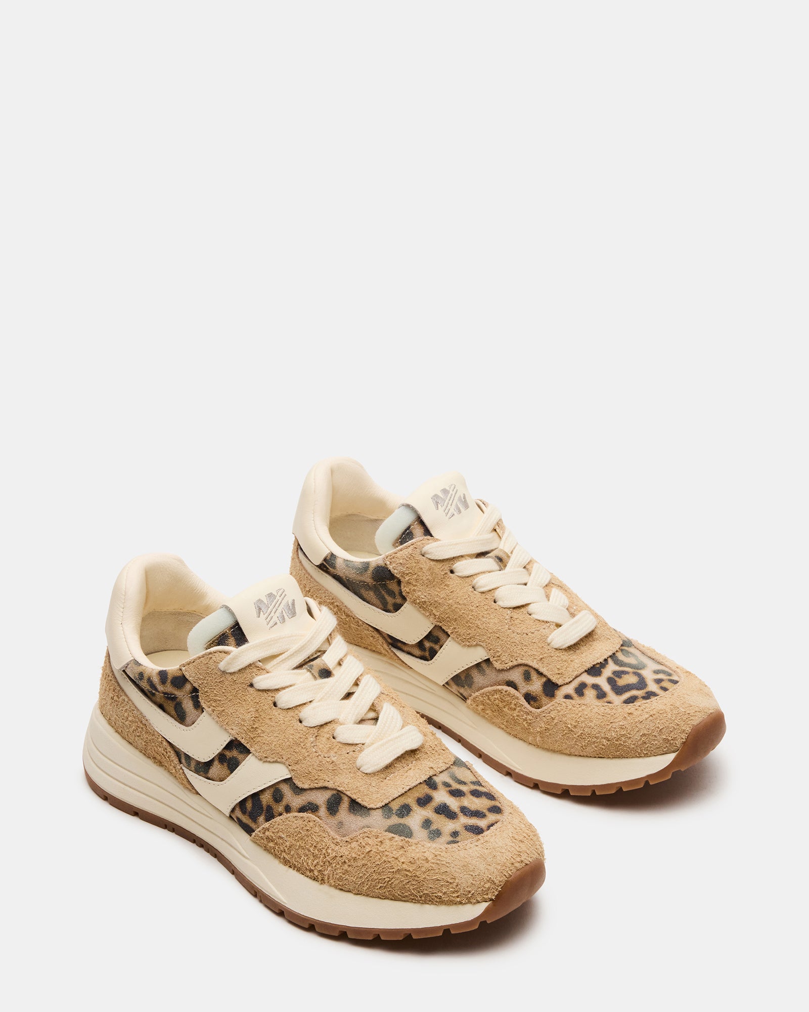 Close-up of the textured upper of the Bottega leopard sneakers.