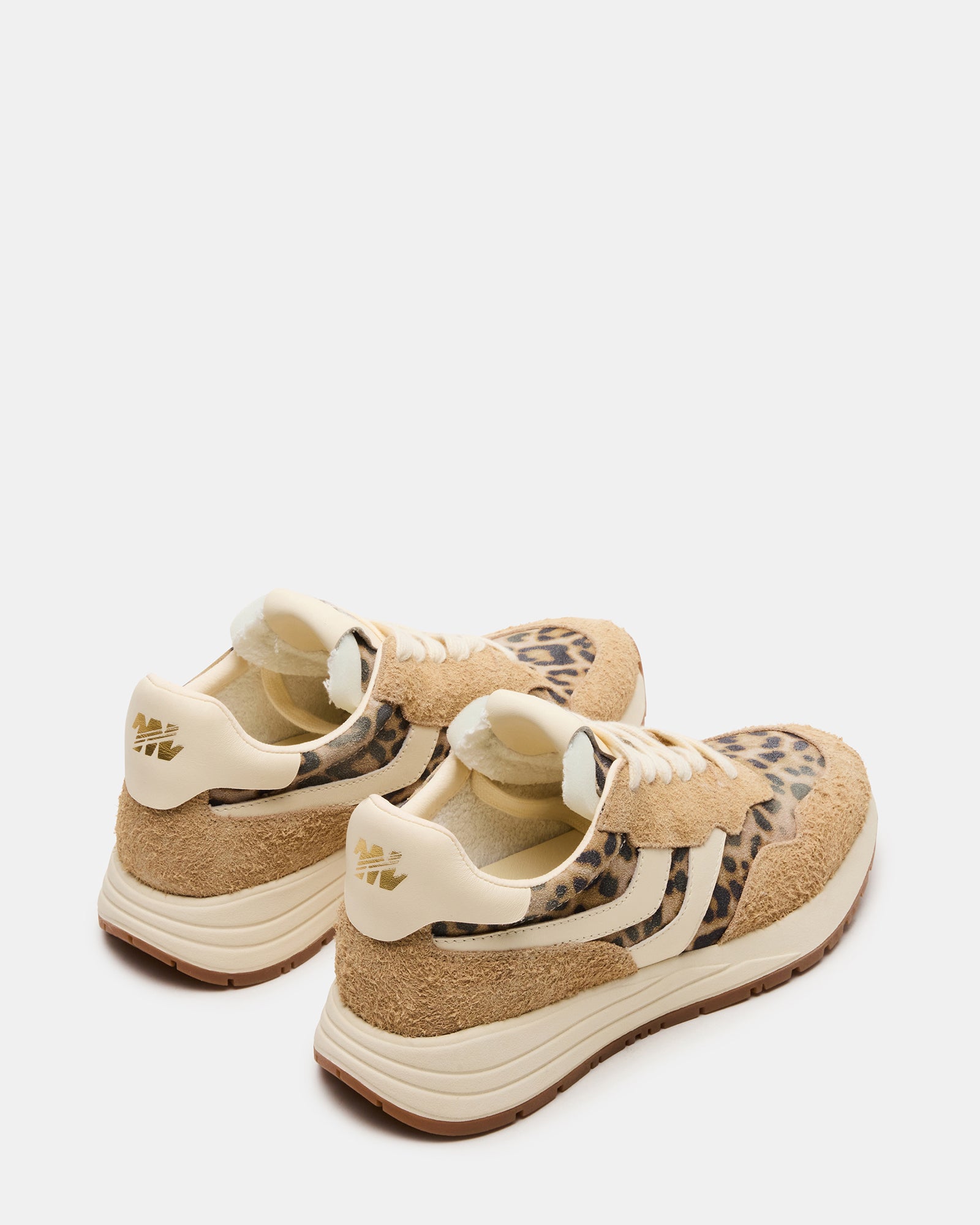 Close-up of the textured upper of the Bottega leopard sneakers.