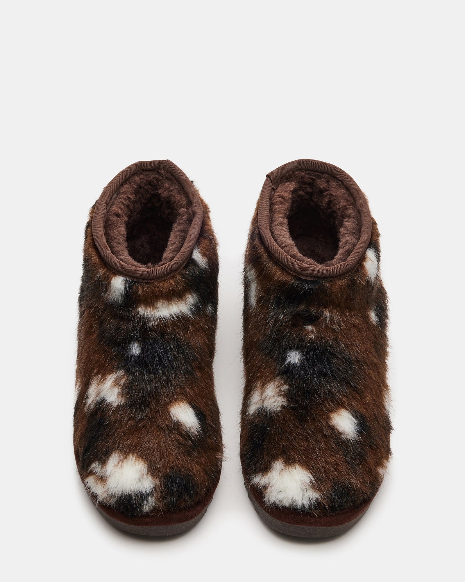 Close-up of faux fur for boots texture and heel detail