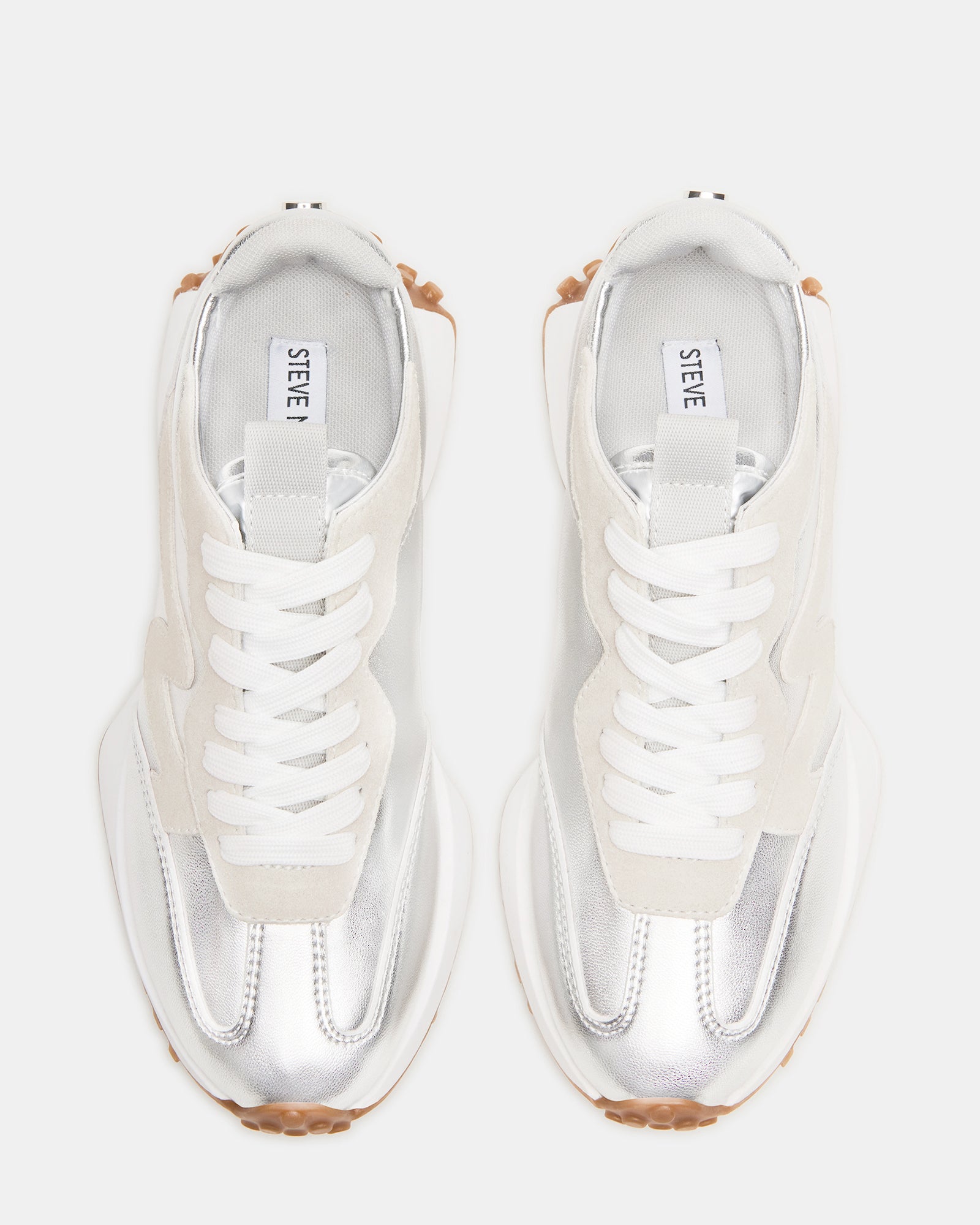 Close-up of the leather and suede upper on these womens sneakers