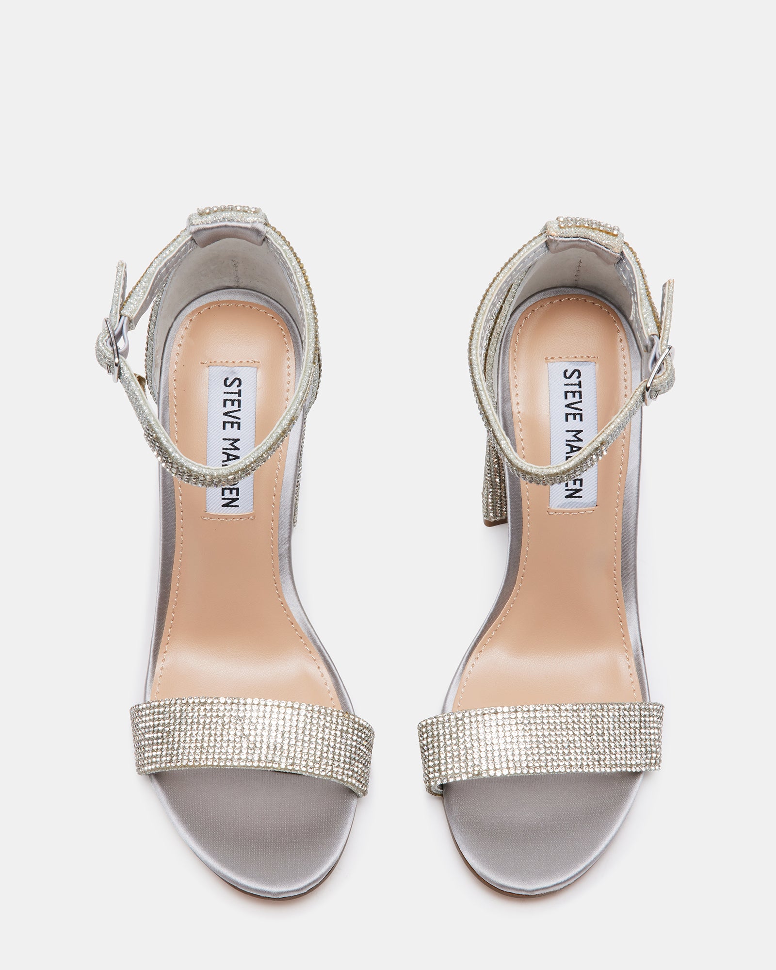 Black Carrson rhinestone heels angled view, showcasing crystal details