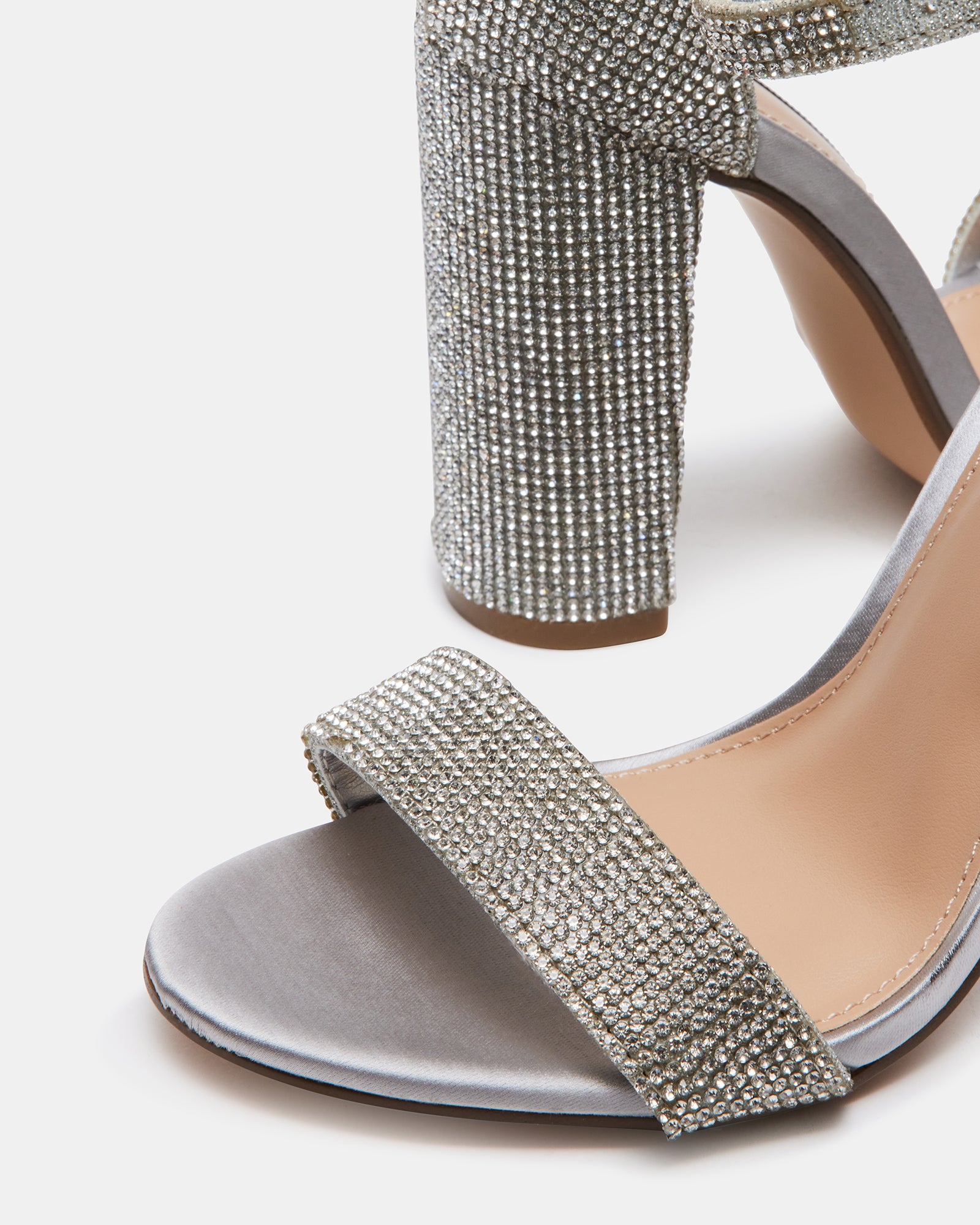 Close-up of rhinestone embellishments on heel strap
