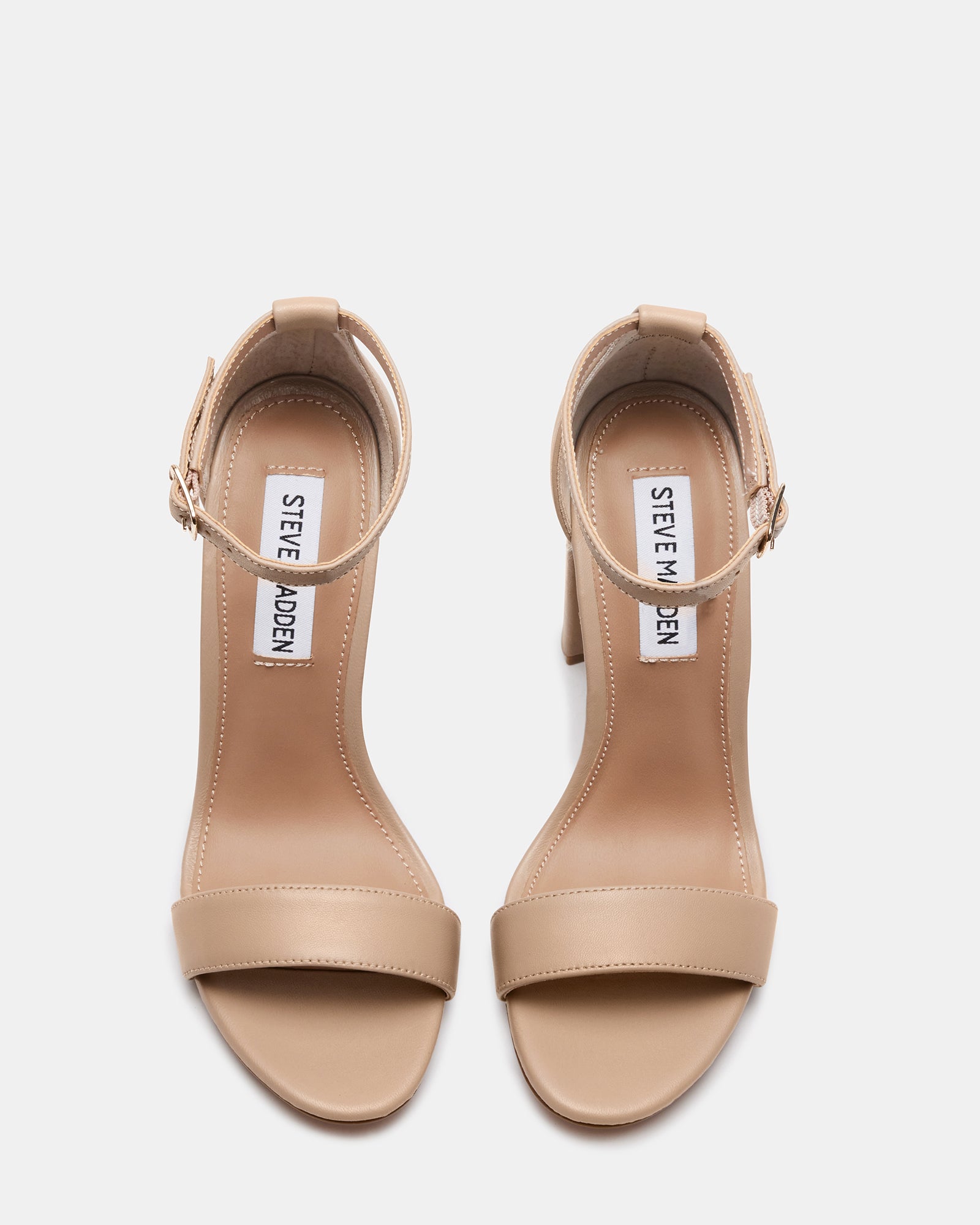 Close-up of the Carrson blush leather block heel sandals showcasing the soft leather material.