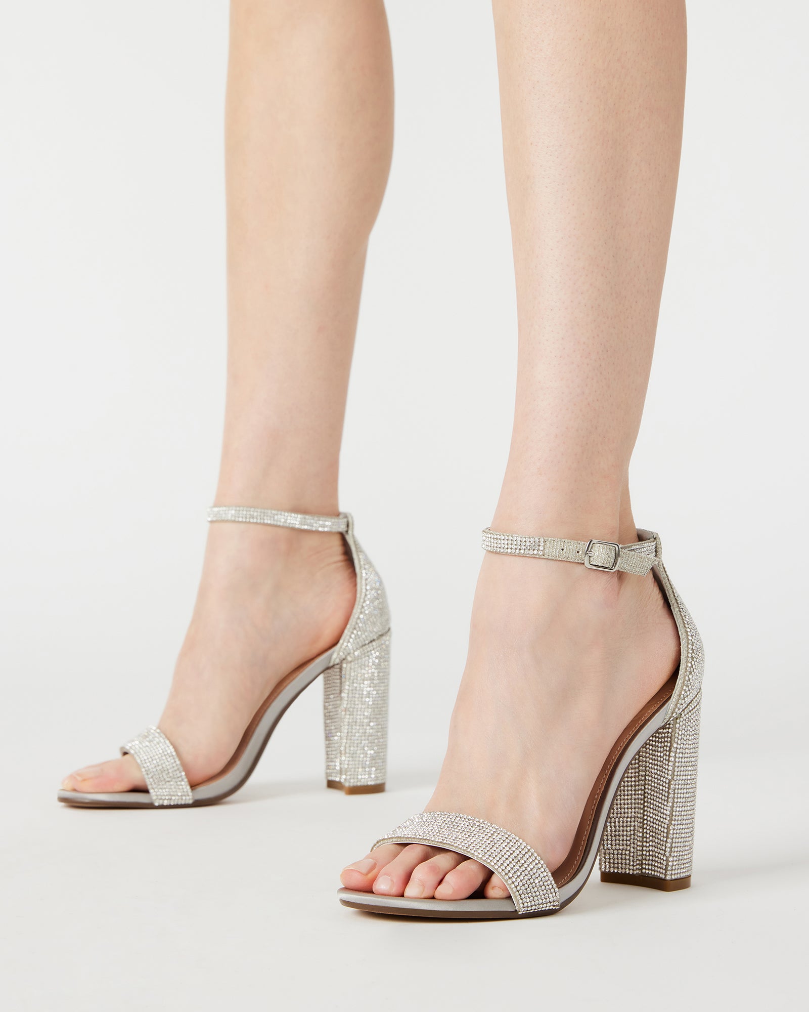 Close-up of rhinestone embellishments on heel strap