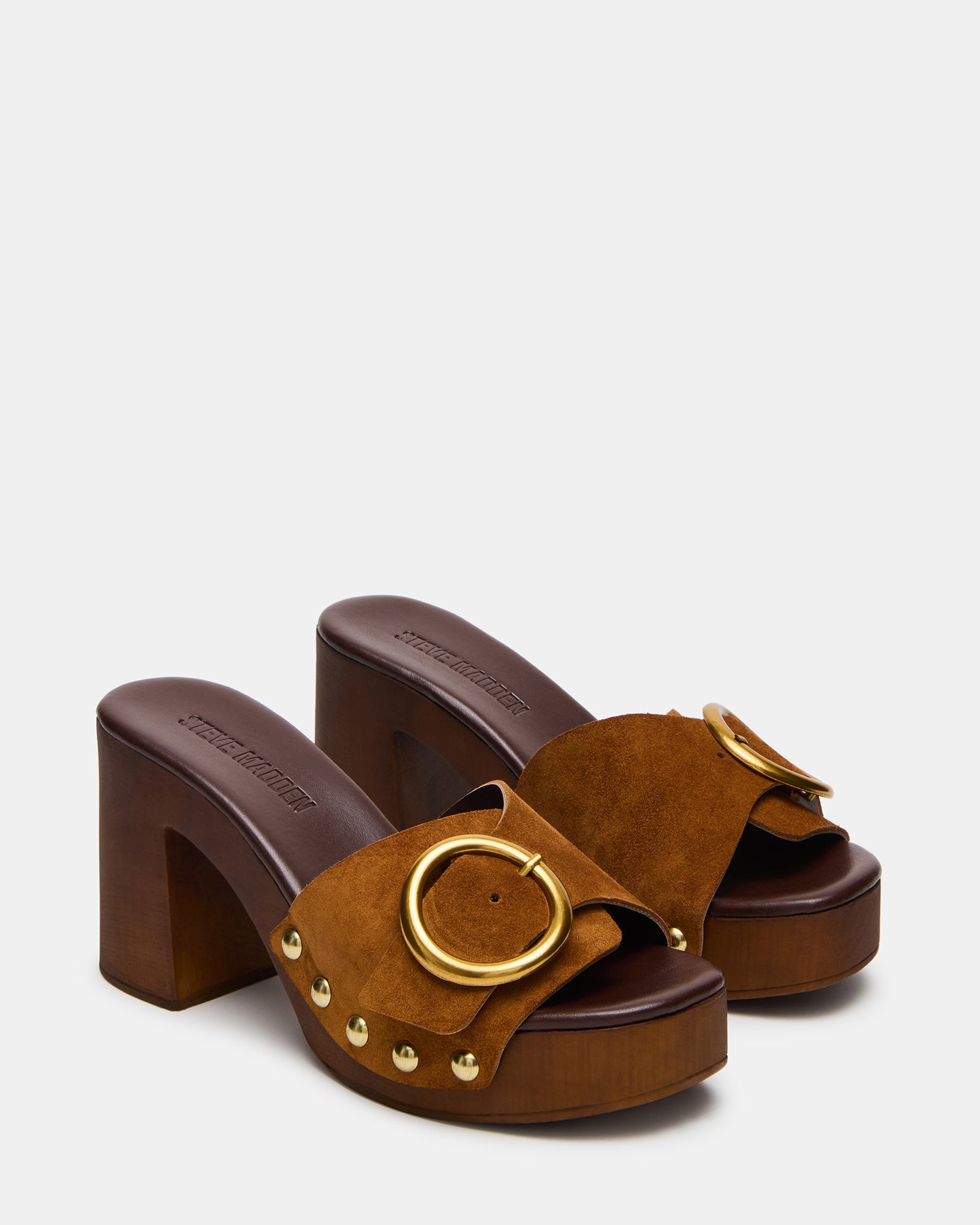 Top angle showing the square toe and smooth suede finish on the Casanova mule.