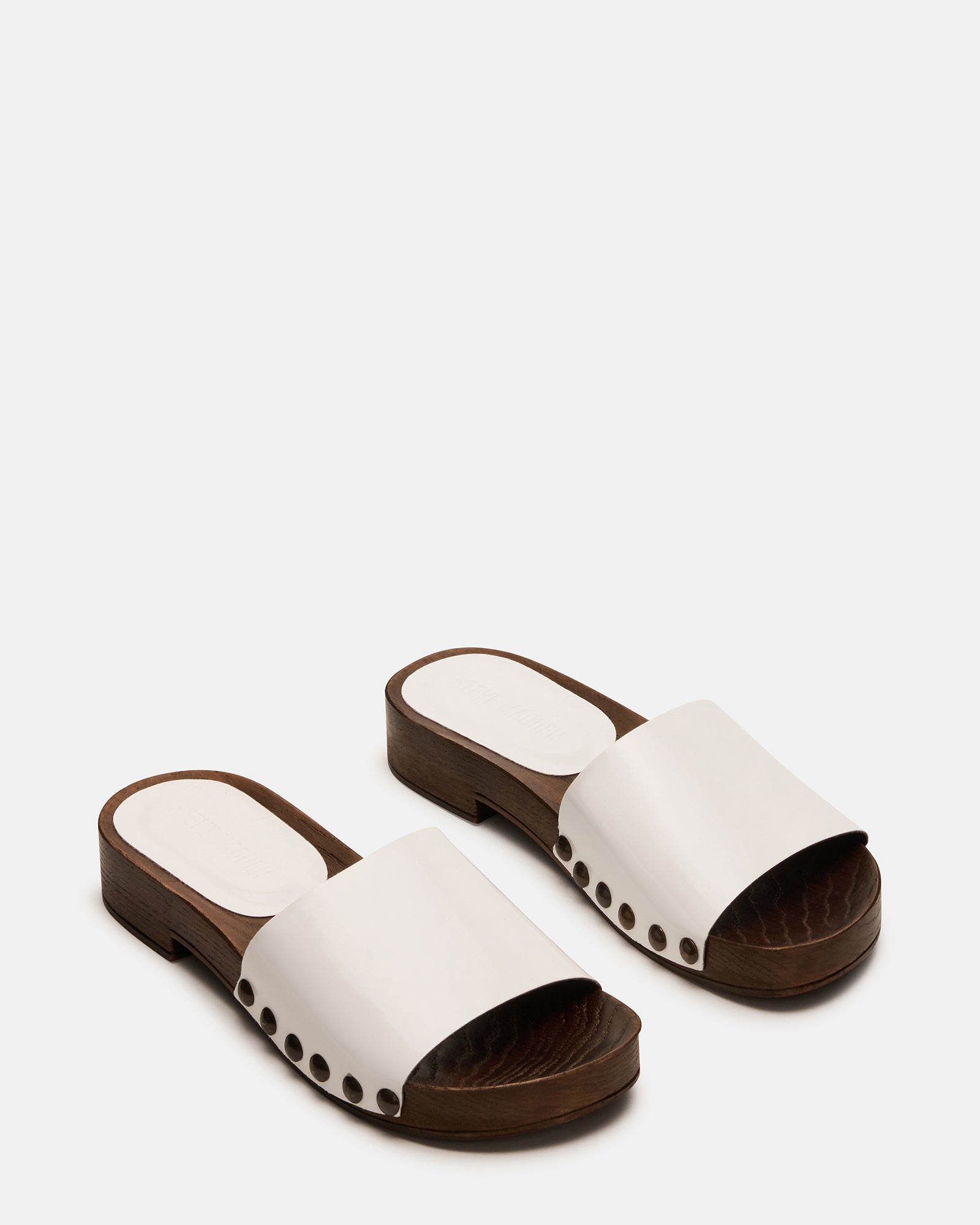 Close-up of studded detailing on womens designer pool slides
