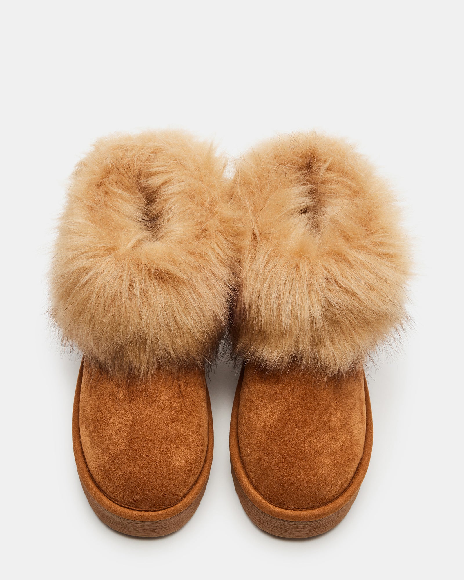Close-up of faux fur ankle cuff on platform boots