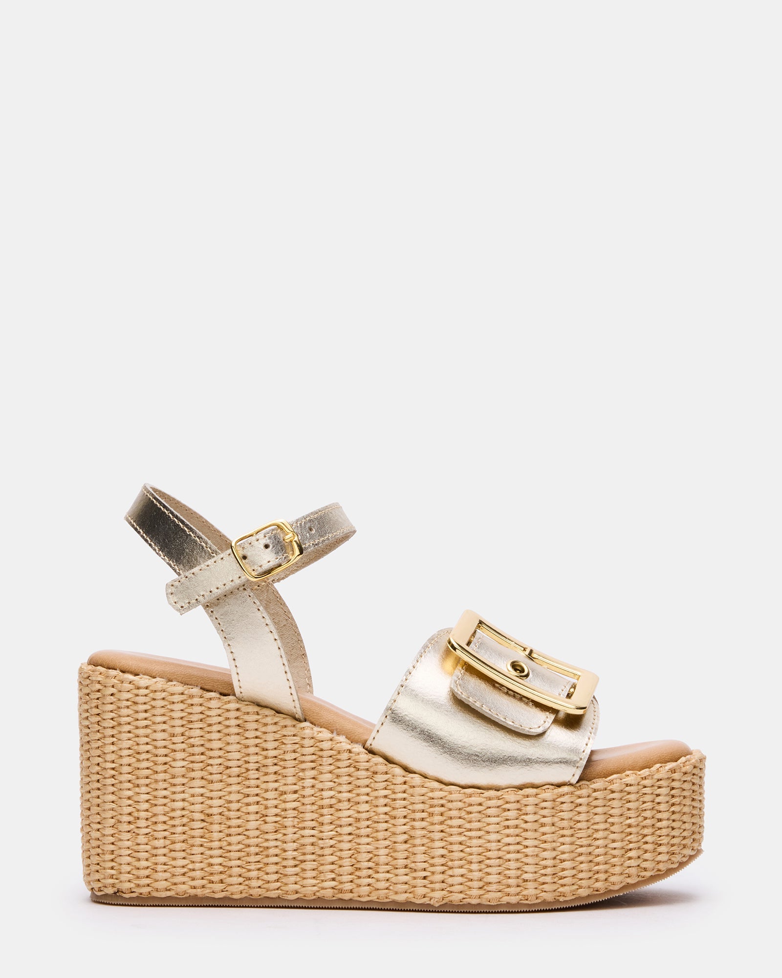 CIDER platform wedge sandals in brown leather, side view