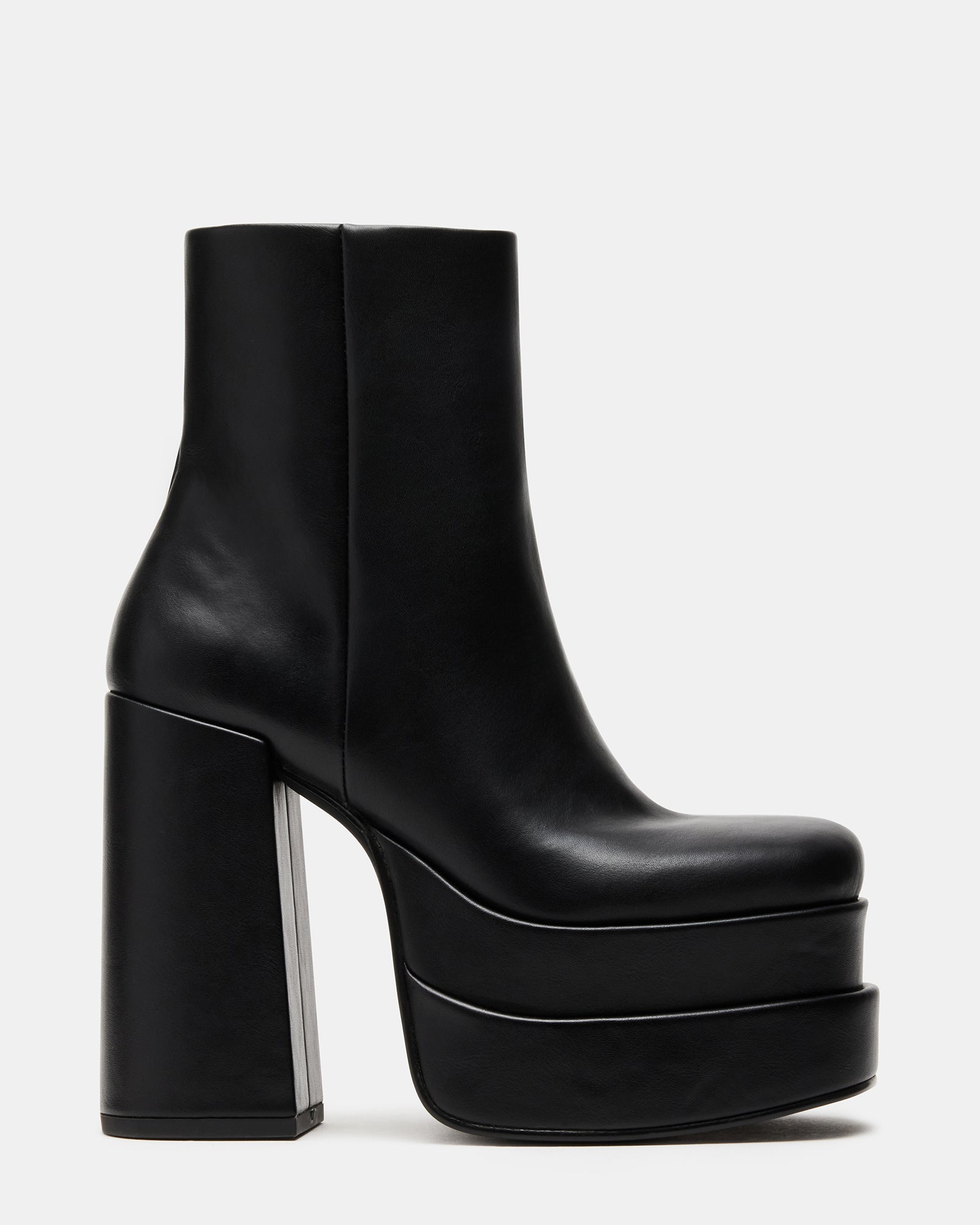 Side view of Cobra Black 70s style vegan leather platform boots with heavy heel