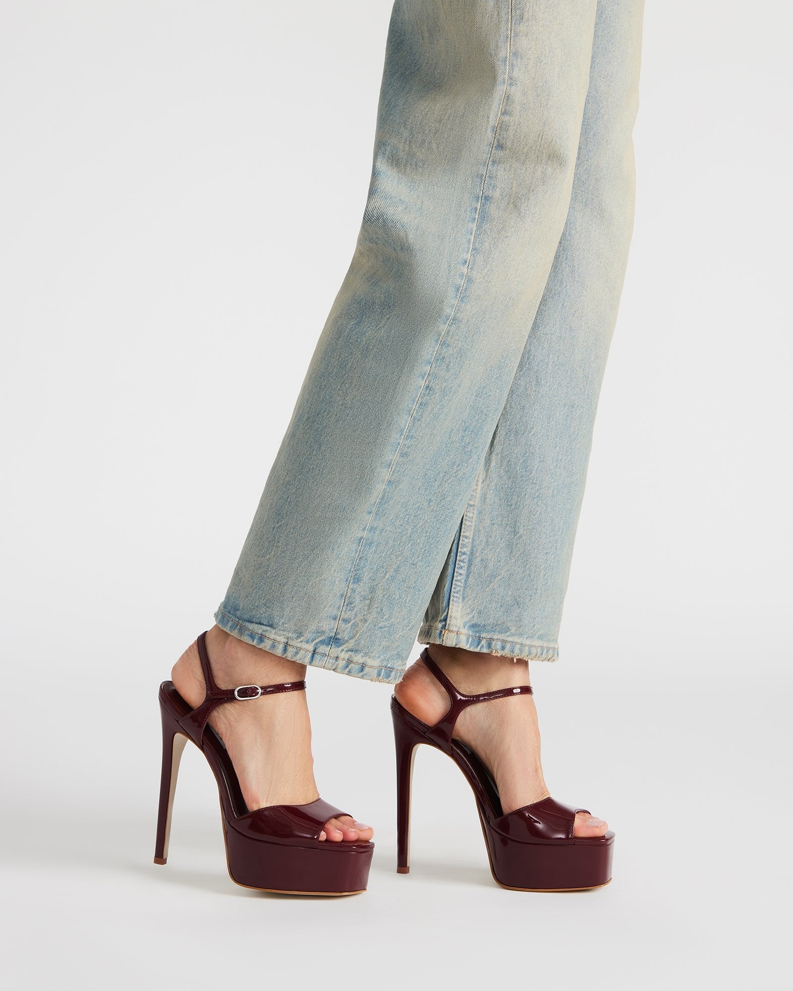 Close-up of the square-toe design on these womens shoes
