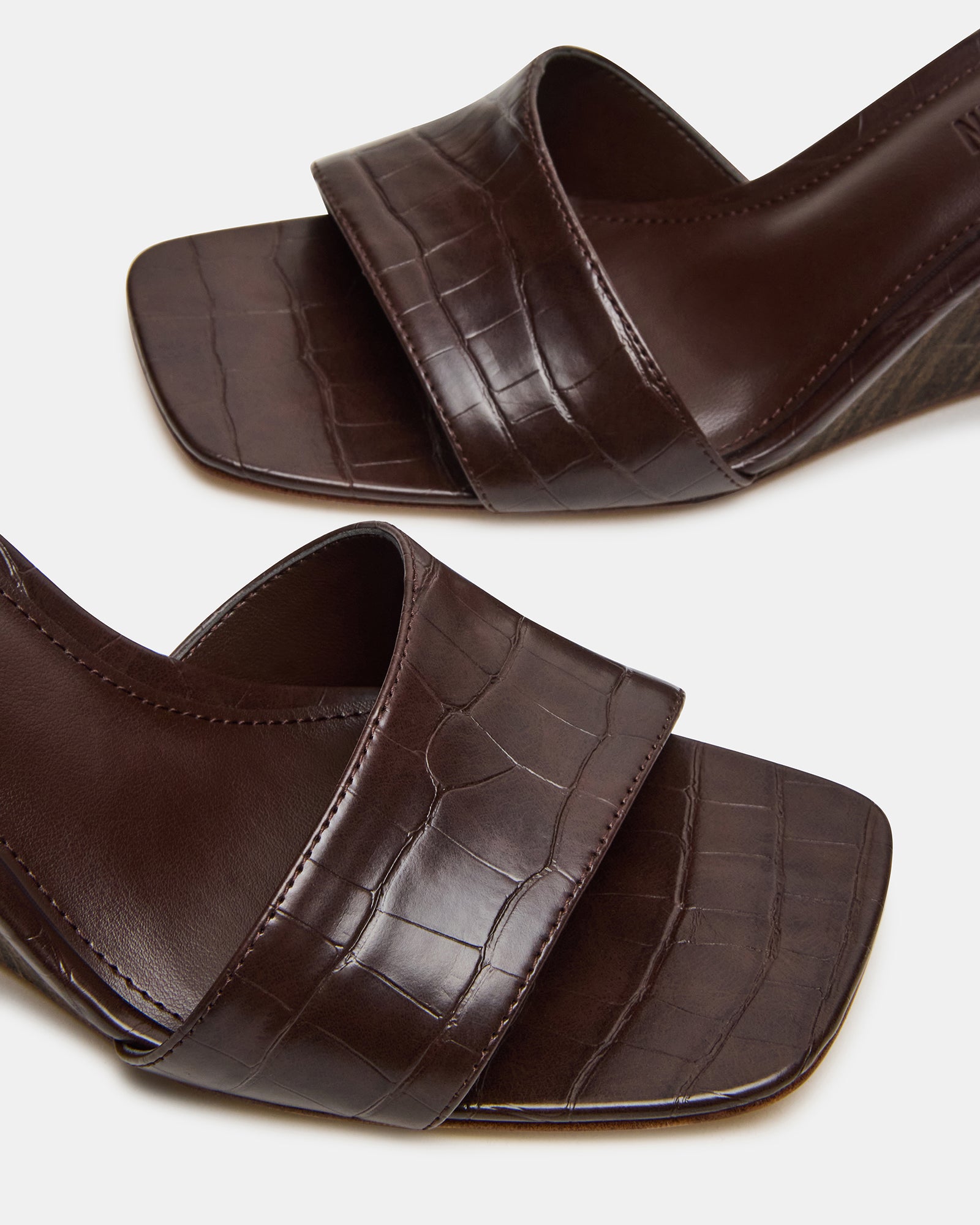 Close-up of the synthetic upper of crocodile sandals.